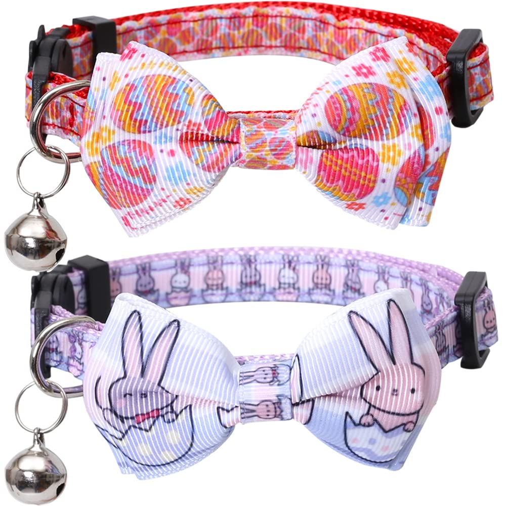 Lamphyface Breakaway Cat Collar with Adjustable Bow Tie & Bell - Easter Bunny Themed Pet Safety Collar for Kittens | Perfect for Easter Photos, Holiday Dress-Up & Kitty Fashion Accessories