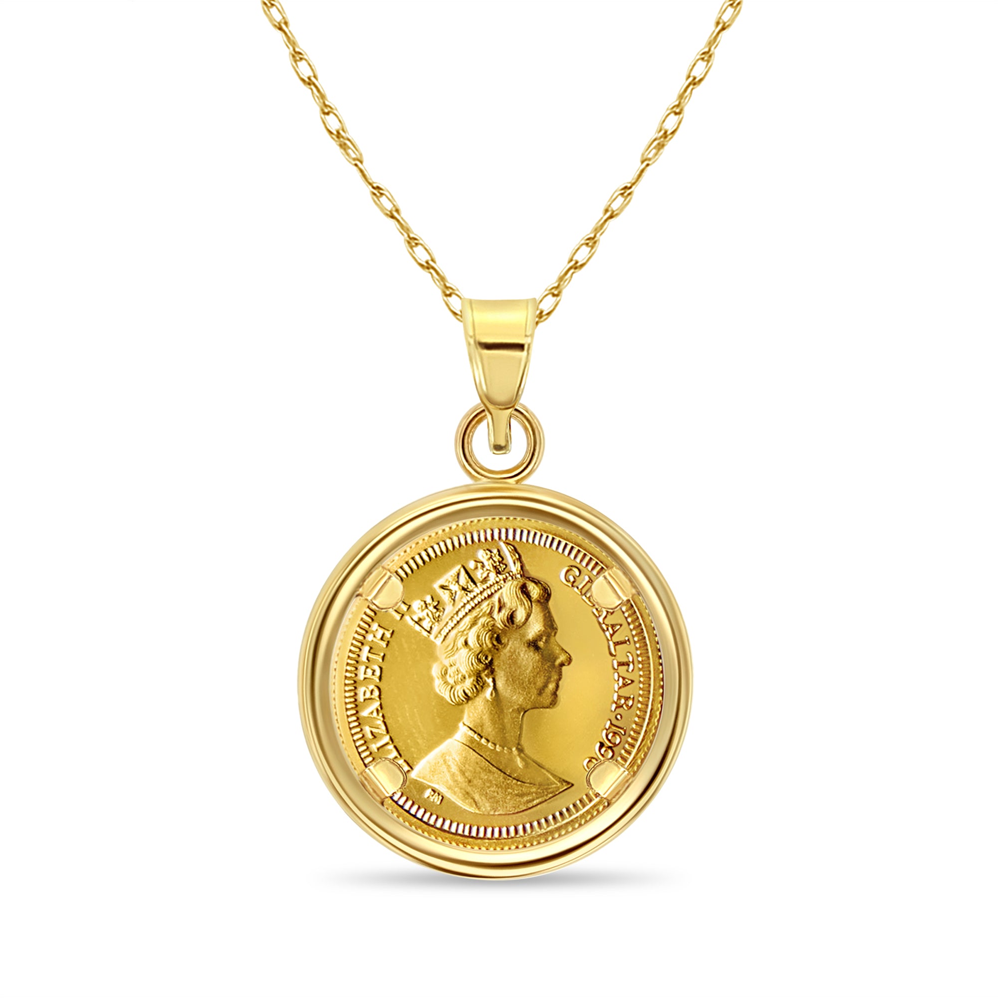 1/25 oz Gibraltar Gold Coin Pendant Necklace - 24K Solid Gold Collectible Coin Jewelry for Men & Women - Perfect for Gifts, Investment & Fashion Accessories