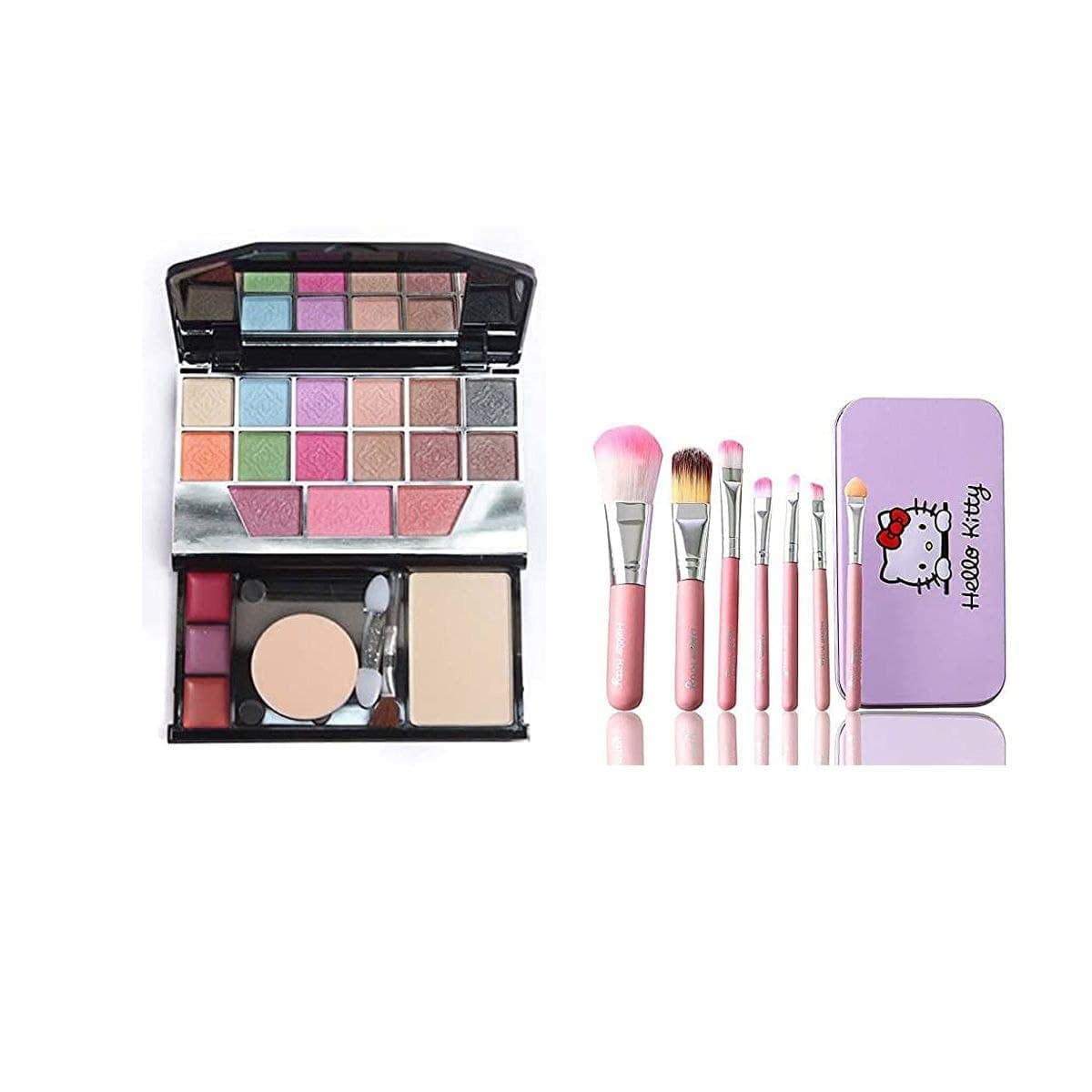 MYGIRL TYA Mini 5024 Multicolor Makeup Kit with 7 Lightweight Pink Makeup Brushes Set - Complete Cosmetic Collection for Women & Girls (Pack of 8) | Perfect for Travel, Birthday Gifts & Makeup Beginners