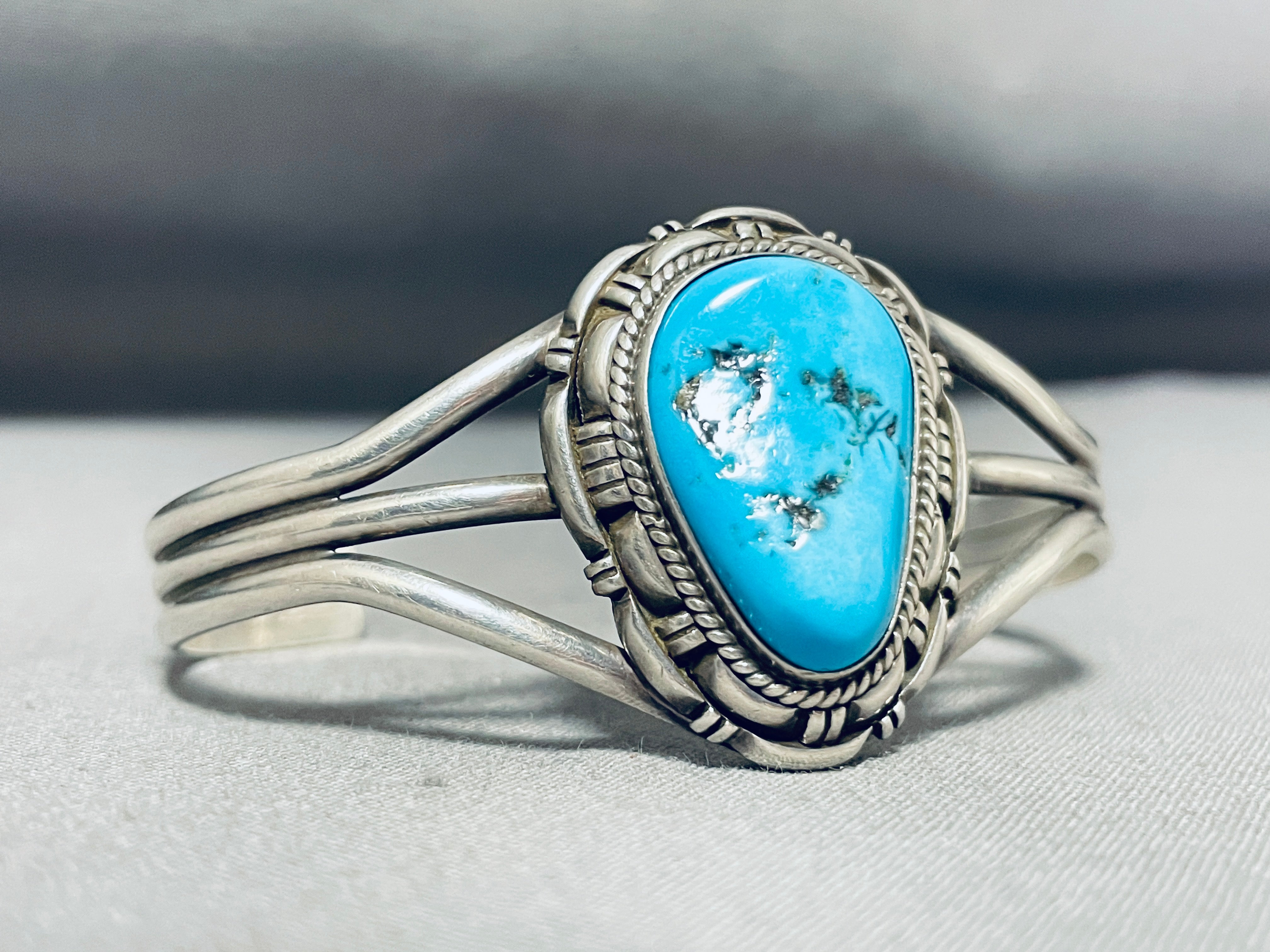 Authentic Vintage Native American Navajo Morenci Turquoise Sterling Silver Bracelet - Handcrafted Jewelry for Women, Boho Chic Accessory, Perfect for Festivals & Special Occasions