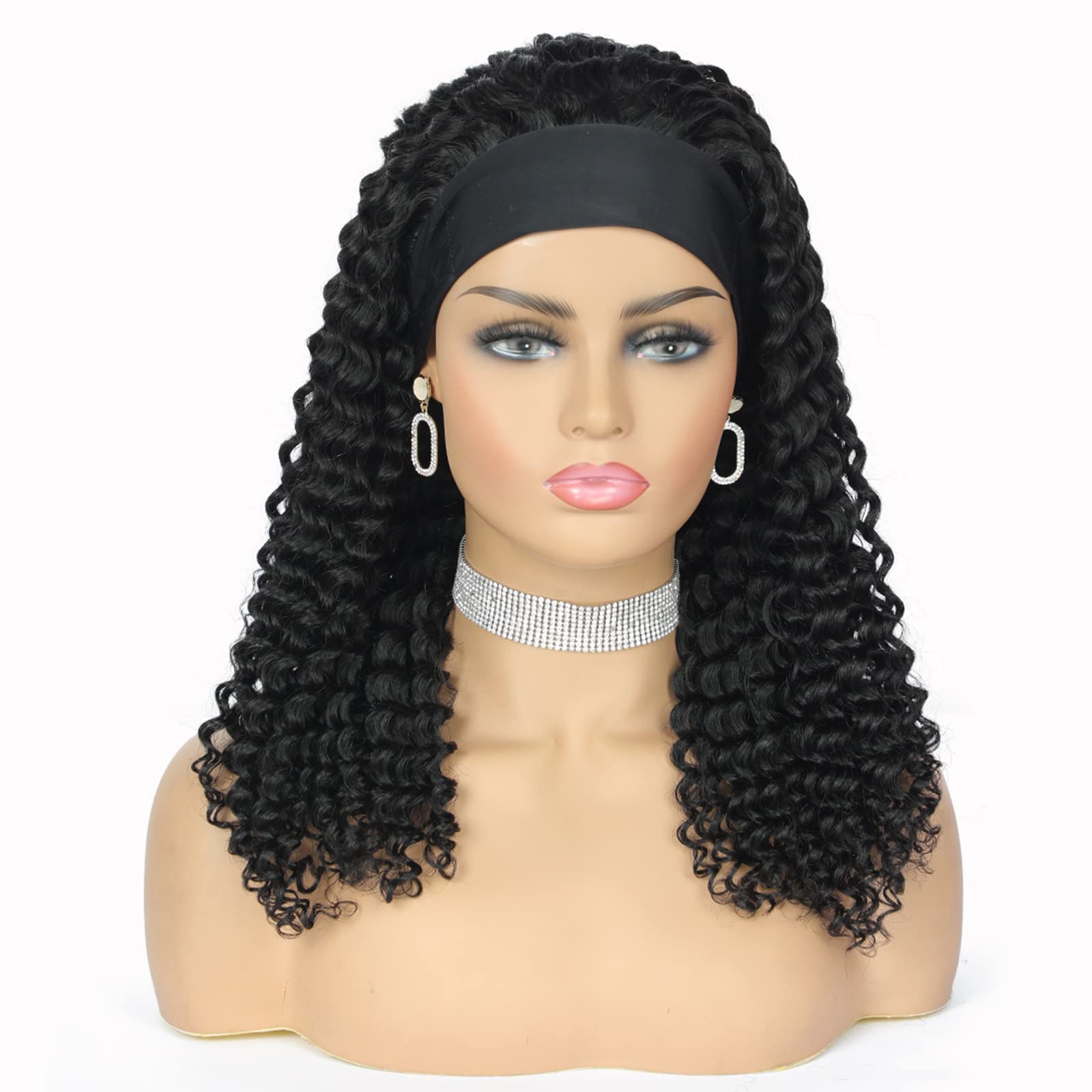 18 Inch Deep Wave Brazilian Human Hair Headband Wig for Black Women | Natural Color Glueless Lace Wig | Perfect for Daily Wear, Parties & Special Occasions