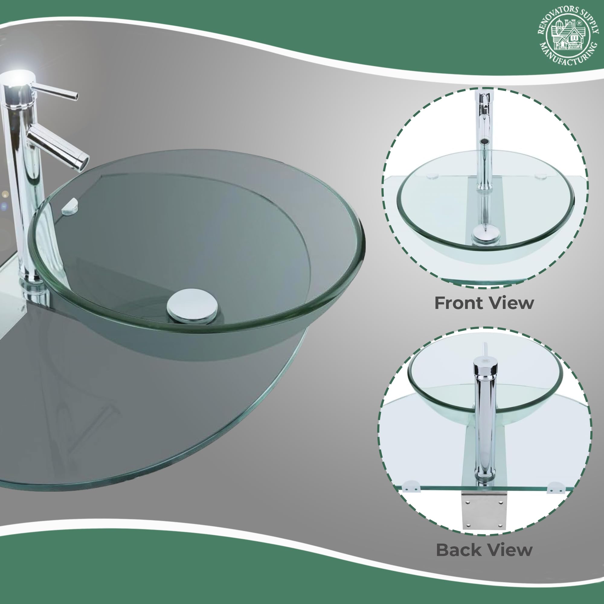 Corona 16 1/4 Inch Tempered Glass Wall Mount Bathroom Vessel Sink with Chrome Faucet & Drain - Round Wall Hung Sink for Modern Bathroom Renovation | Perfect for Small Bathrooms, Powder Rooms & Vanity Makeovers