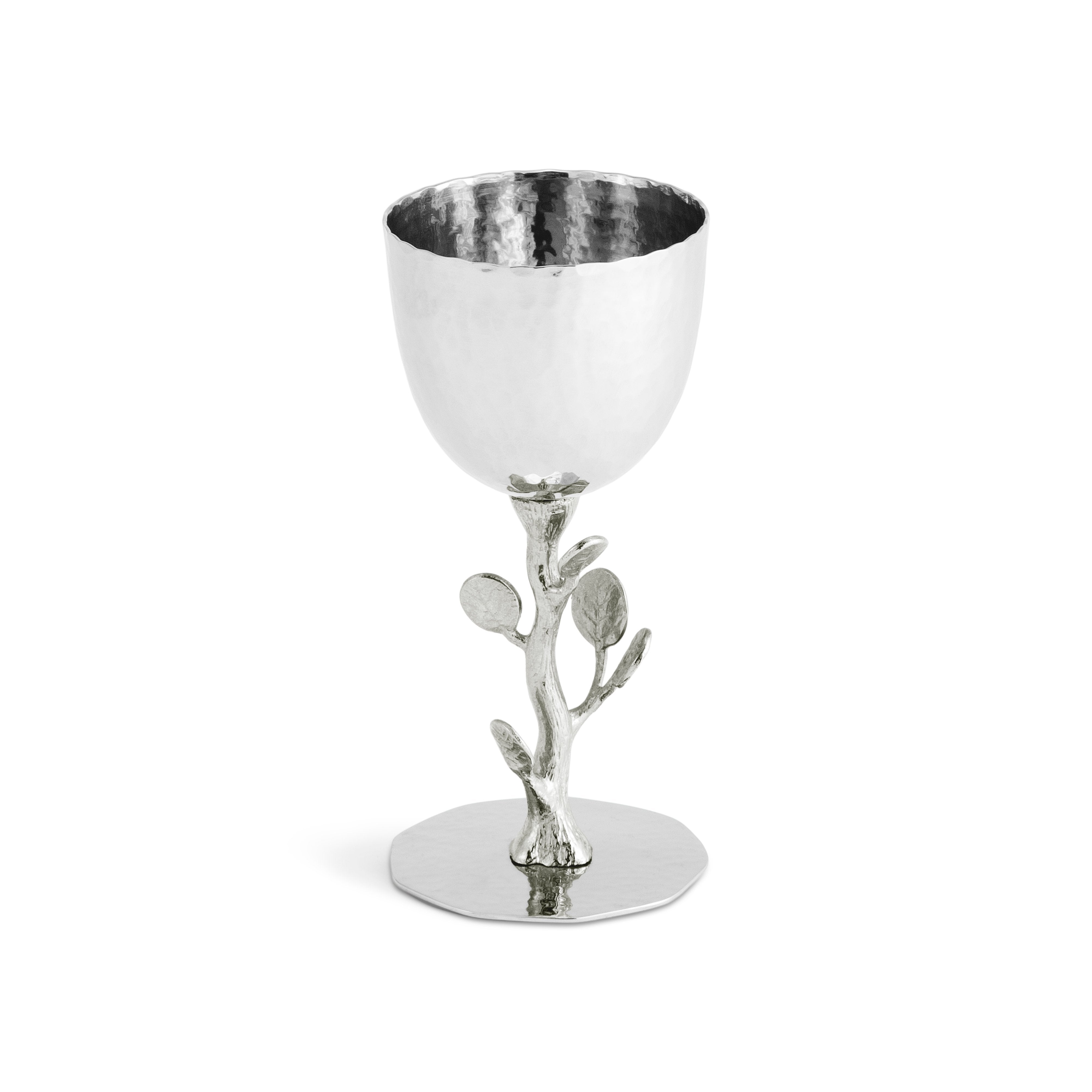 Handmade Botanical Leaf Design Kiddush Cup - Elegant Silver Plated Jewish Ritual Wine Goblet for Shabbat, Holidays & Special Ceremonies