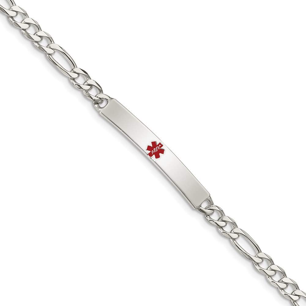 925 Sterling Silver Medical Alert Bracelet - Figaro Anchor Mariner Link Chain with Custom Name Bar ID Tag | Emergency Medical Identification Jewelry for Men & Women