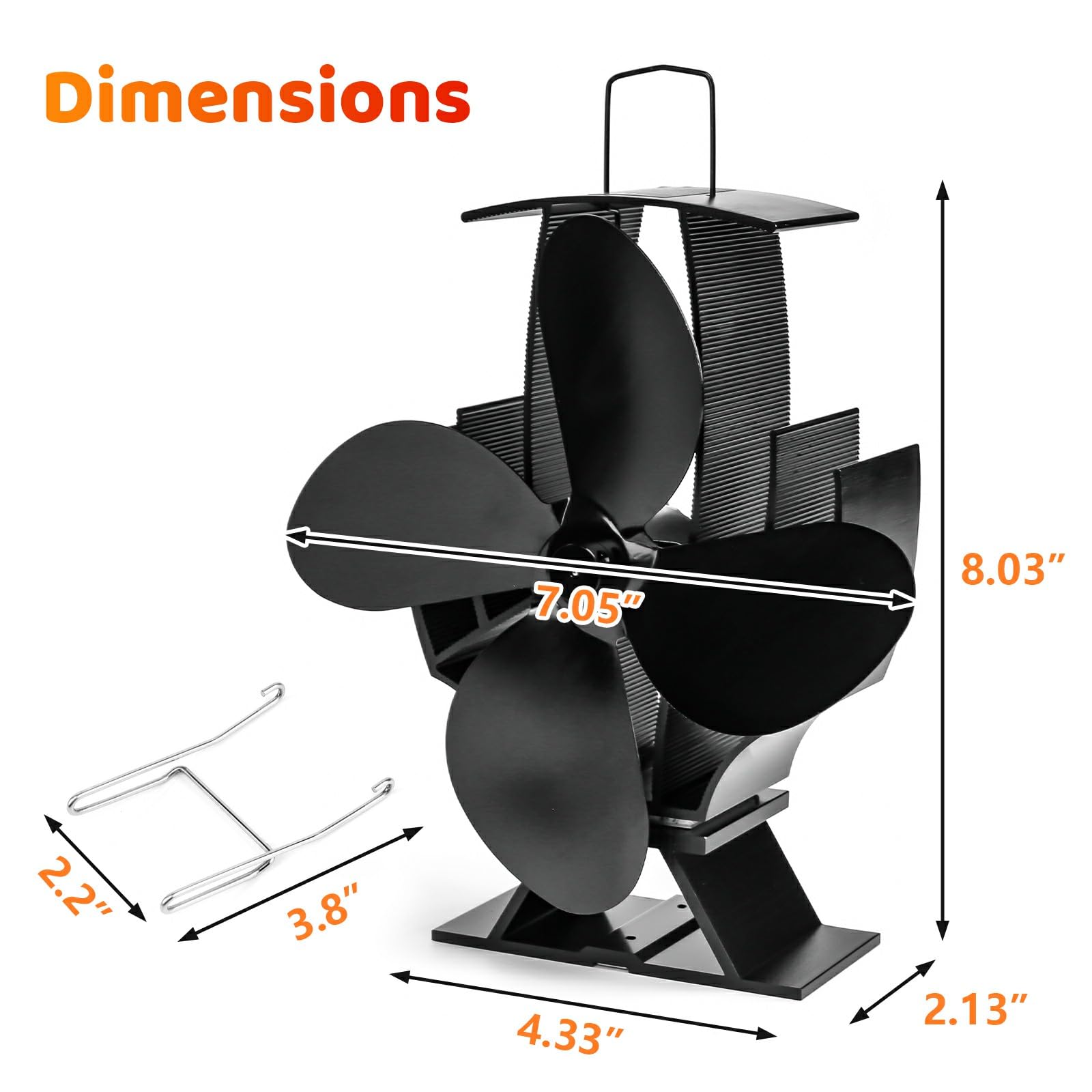 Uniflasy 4-Blade Heat Powered Wood Stove Fan with Extra Bracket - Compatible with Buddy Heater, Mr. Heater, Wood Burning Stoves, Pellet & Log Burners - Efficient Thermal Fireplace Fan for Home Heating & Energy Savings | Perfect for Cabin, RV, Camping & Winter Warmth