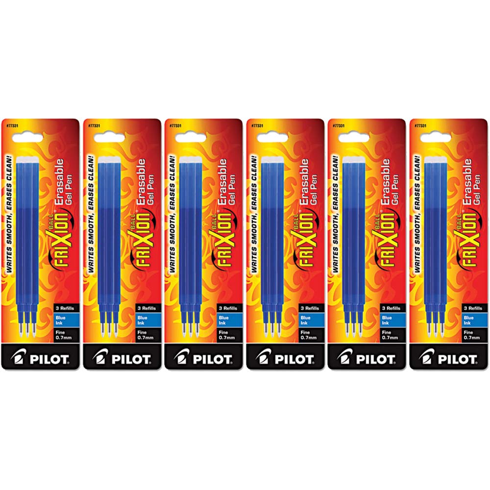 Pilot FriXion Erasable Gel Ink Pen Refills - Fine Point 0.7mm Blue Ink - 6 Pack (18 Refills Total) - Perfect for Note Taking, School Work & Office Use
