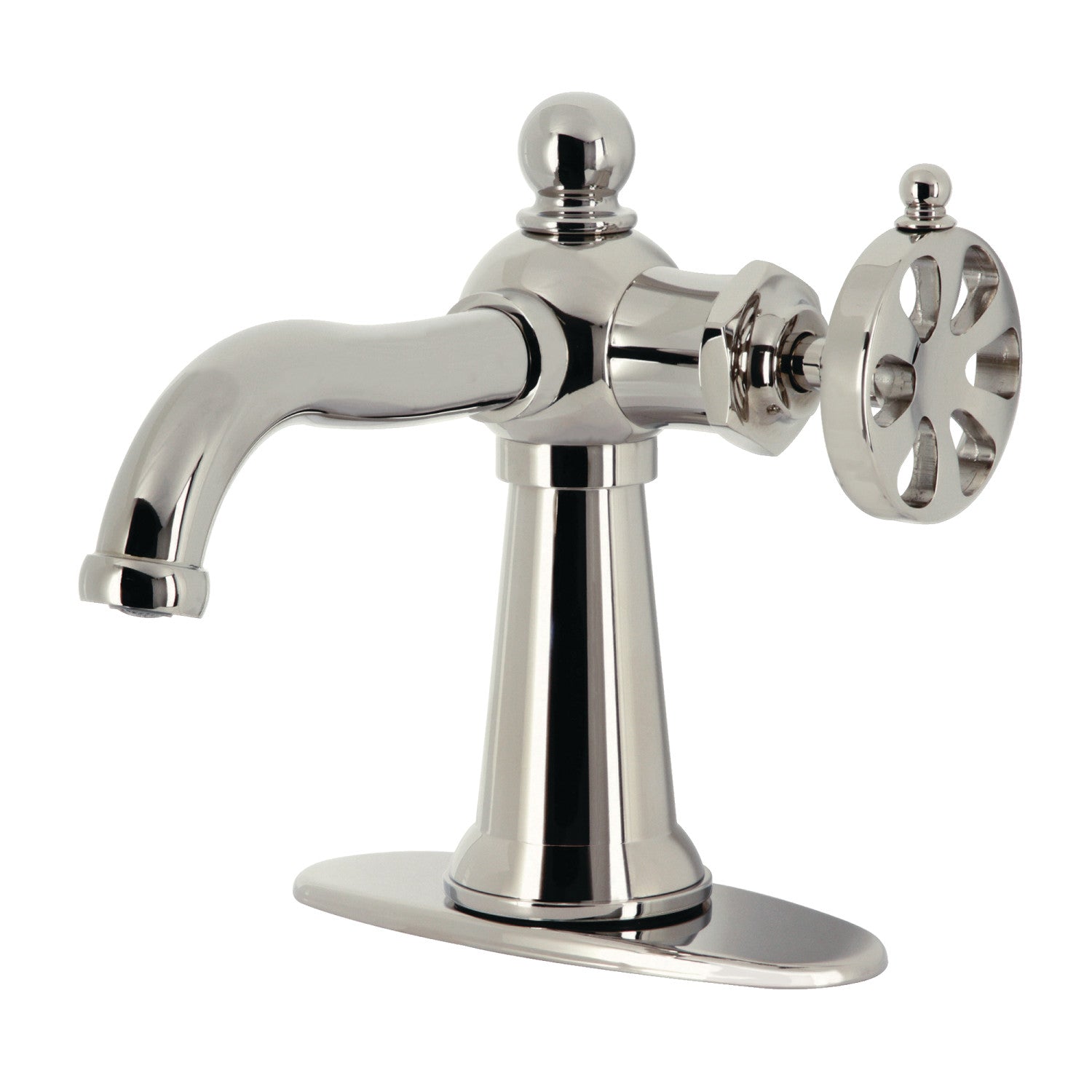 Belknap KSD3546RX Single Handle 1 Hole Bathroom Sink Faucet with Deck Plate & Push Pop-Up Drain - Polished Nickel Finish for Modern Bathroom Vanity & Powder Room