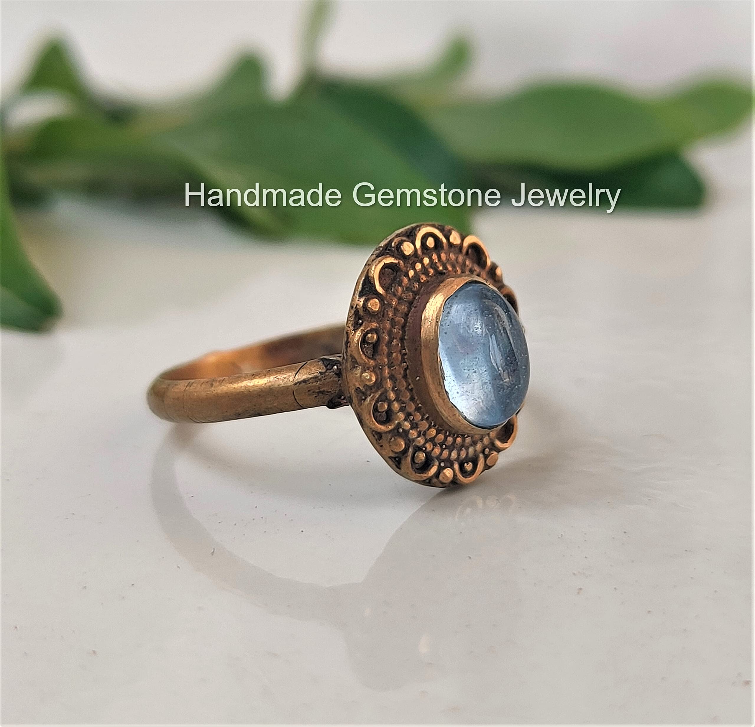 Natural Blue Chalcedony Ring - Handmade Minimalist Oval Semi-Precious Stone Jewelry in Gold Filled & Brass Options | Dainty Blue Chalcedony Ring for Women, Perfect for Everyday Wear, Gift Giving & Boho Fashion