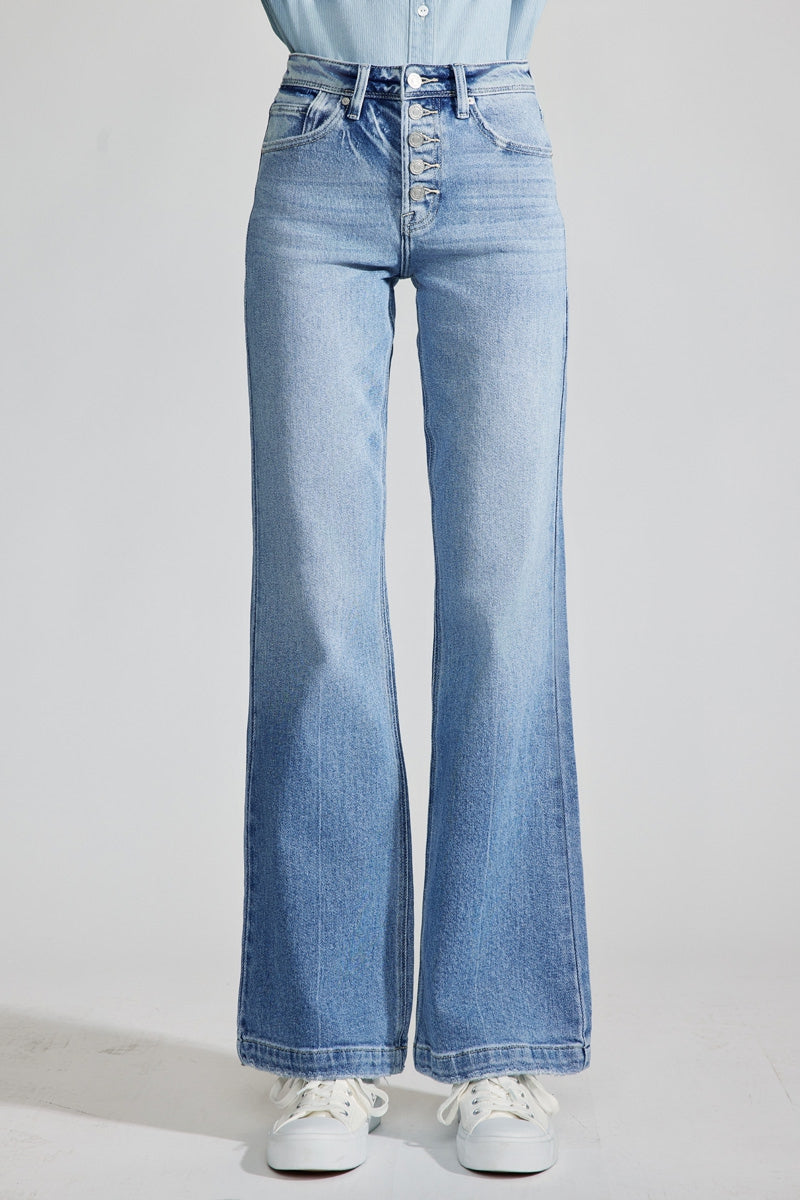 Aisha Premier High Rise Holly Flare Jeans for Women - Stretchy Denim Pants with Retro 70s Style - Perfect for Casual Outfits, Date Nights & Vintage Fashion Looks