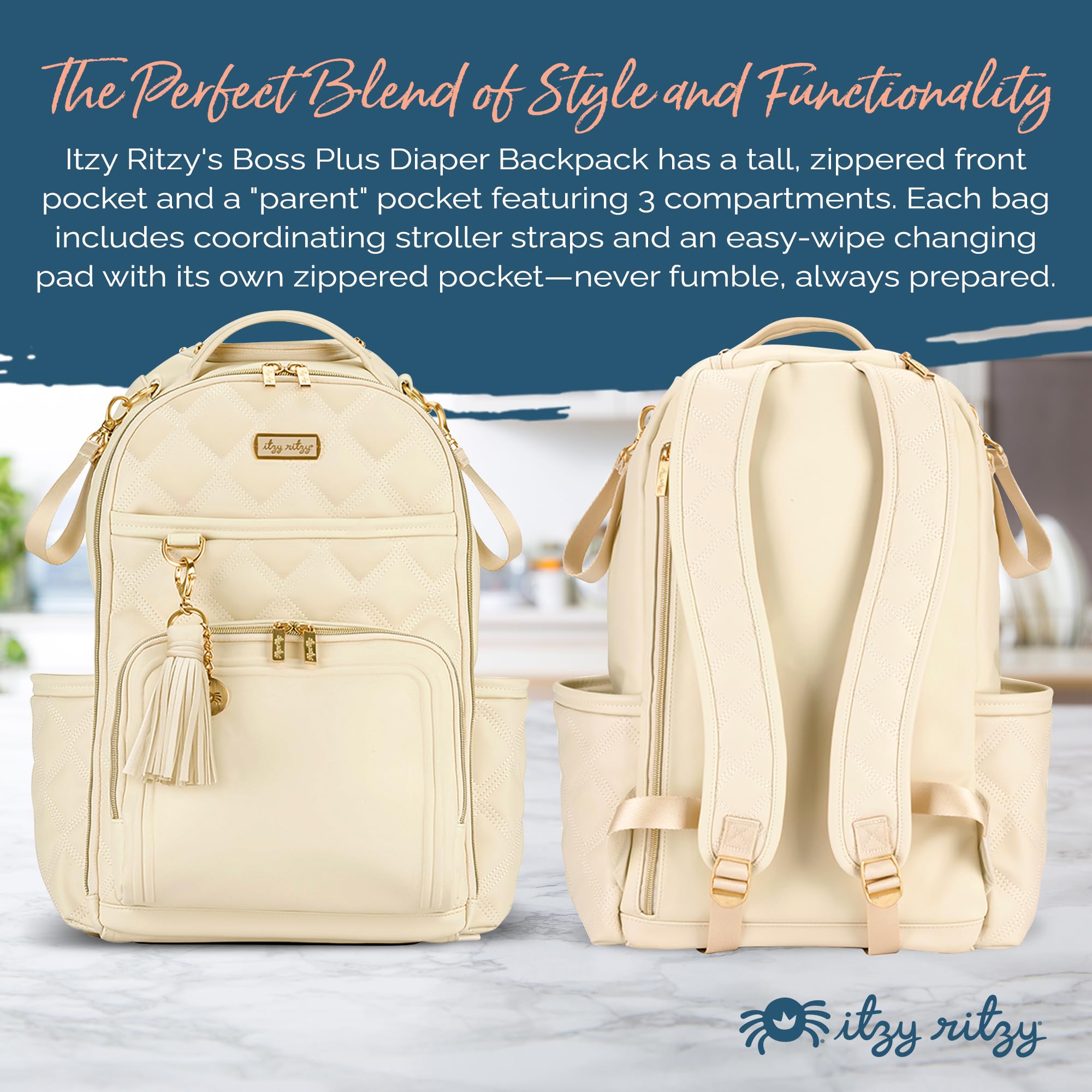 Itzy Ritzy Diaper Bag Backpack - Large Capacity Baby Backpack with 19 Pockets, Changing Pad & Stroller Clips | Comfortable Straps for Moms | Perfect for Travel, Daycare & On-the-Go Parenting (Milk & Honey)