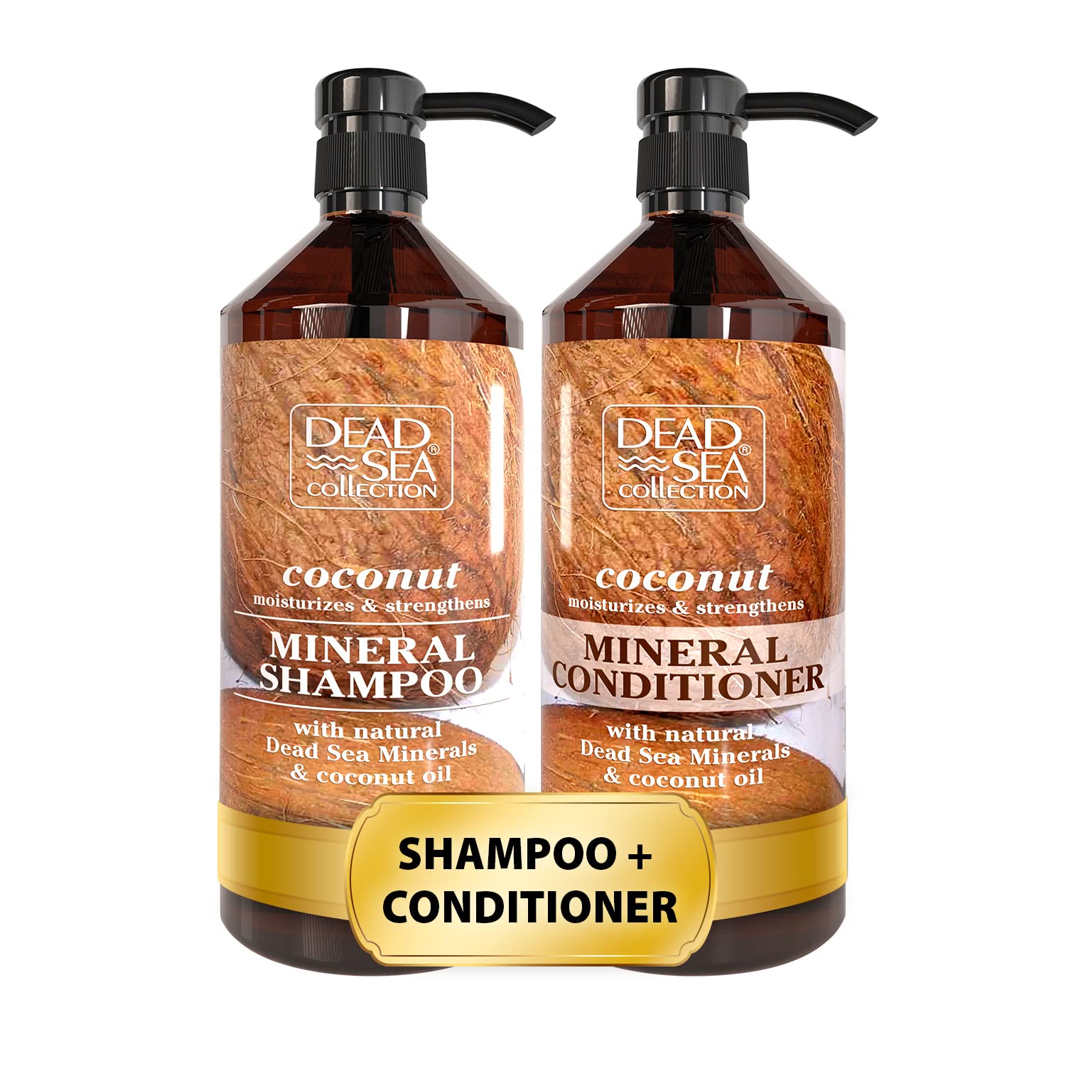 Dead Sea Minerals Shampoo and Conditioner Set with Coconut Oil – Hydrating & Softening Hair Care for All Hair Types – Sulfate-Free, Paraben-Free – 33.8oz & 30.6oz – Perfect for Dry, Damaged Hair & Daily Nourishment