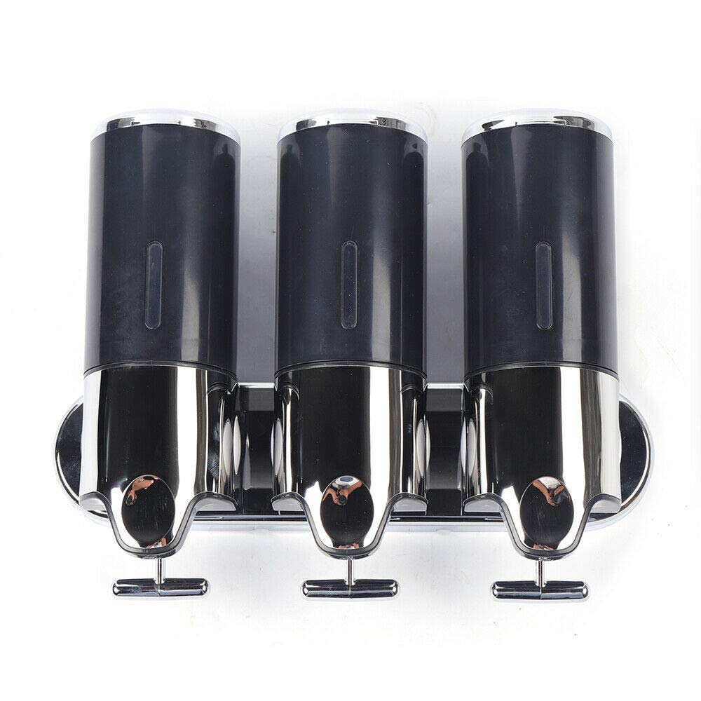 3-Chamber Soap & Shampoo Dispenser Wall Mounted - 500ml x 3 Bottles for Shower, Bathroom & Kitchen - Leakproof Shower Organizer for Shampoo, Conditioner & Body Wash - Perfect for Home, Hotel & Gym Use (Black)