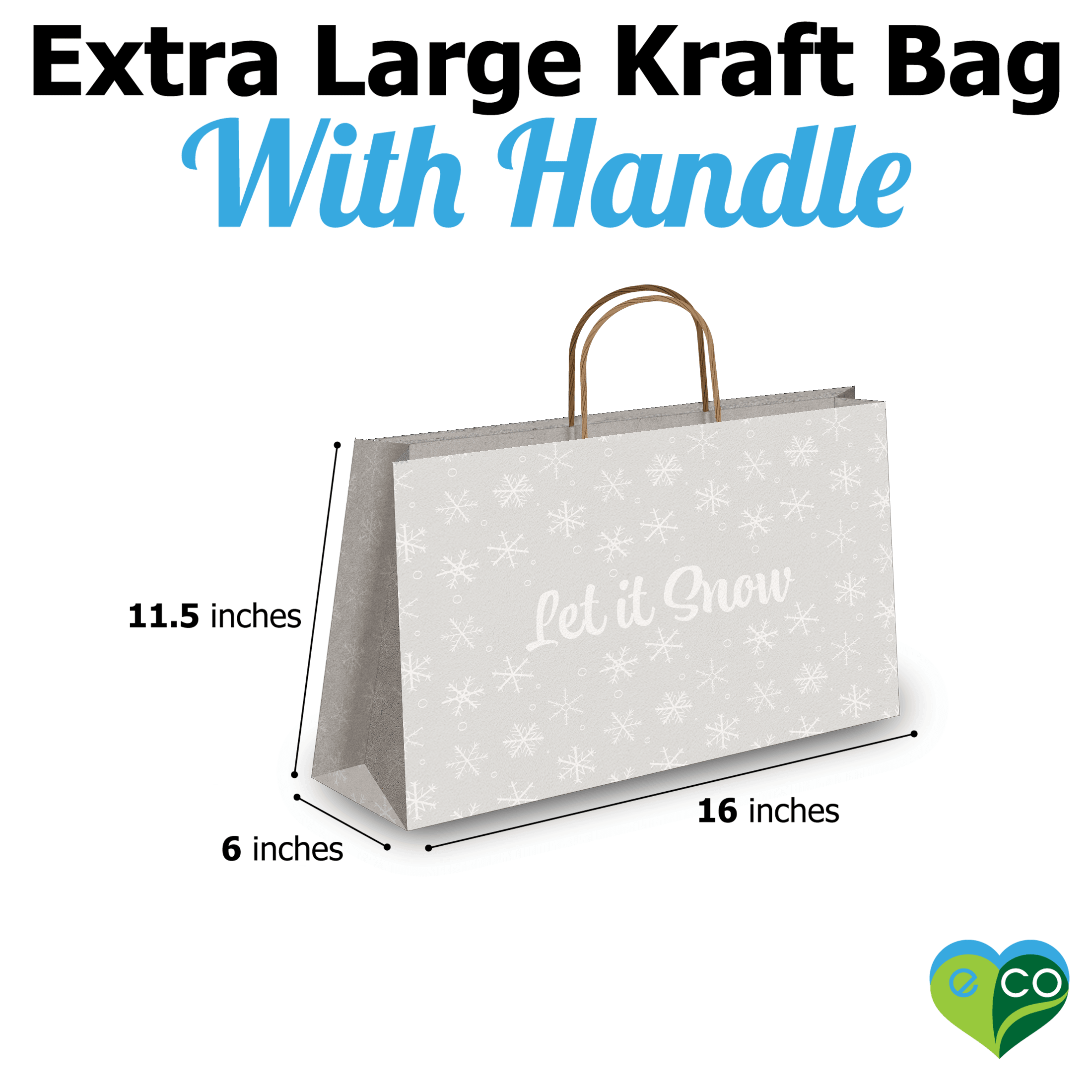 Let It Snow Large Birthday Gift Bags - 11.5x16x6 Inch Vogue Kraft Shopping Bags with Handles - Perfect for Christmas, Holiday Parties & Birthday Gift Wrapping