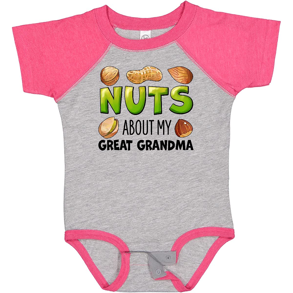 Inktastic 'Nuts About My Great Grandma' Peanut, Almond, Pistachio Baby Bodysuit - Cute & Comfortable Outfit for Grandparents Day, Family Photos & Special Occasions