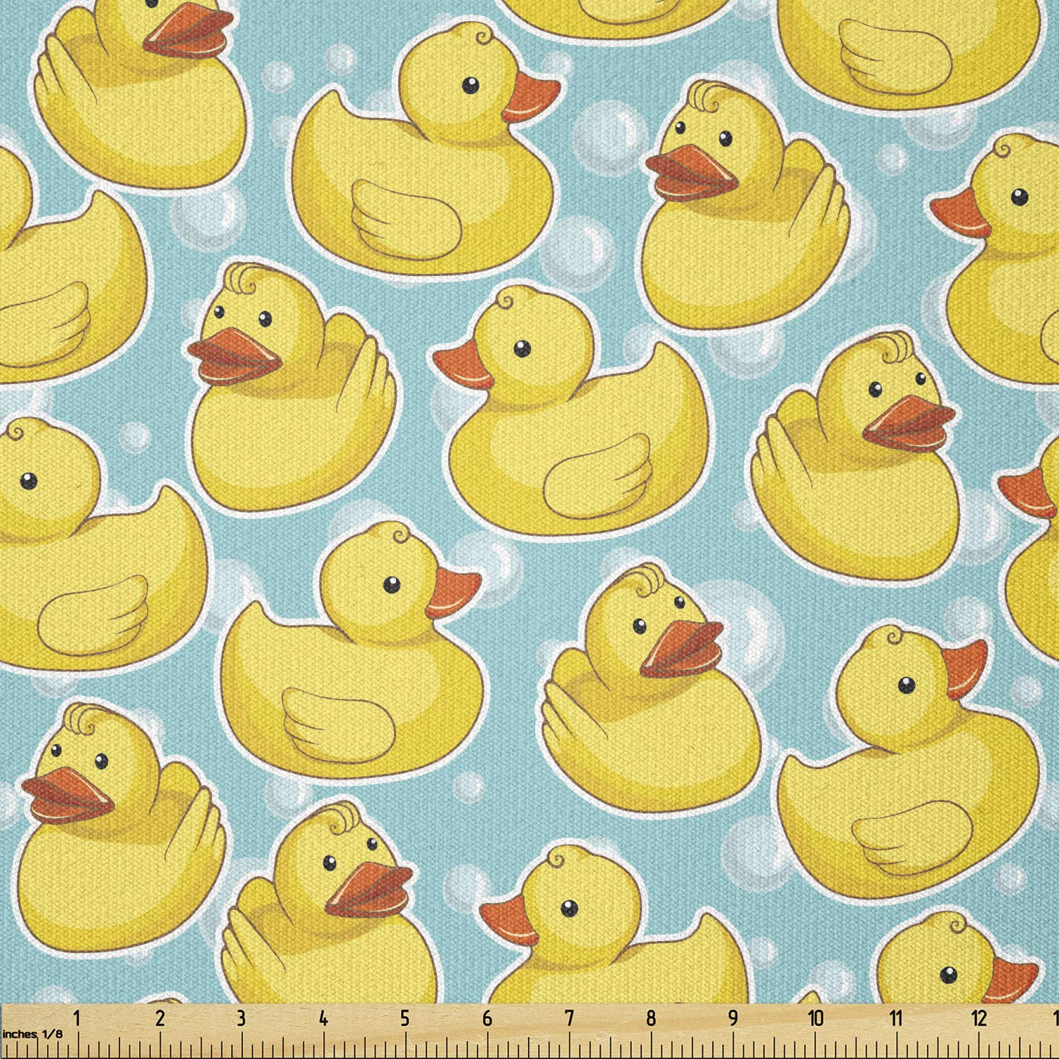 Lunarable Duckies Stretch Knit Fabric by The Yard - Sketch Style Rubber Duck Pattern with Bath Bubbles Background for Clothing Sewing & DIY Crafts (Seafoam Orange/Yellow) - Perfect for Baby Clothes, Quilting & Home Decor Projects