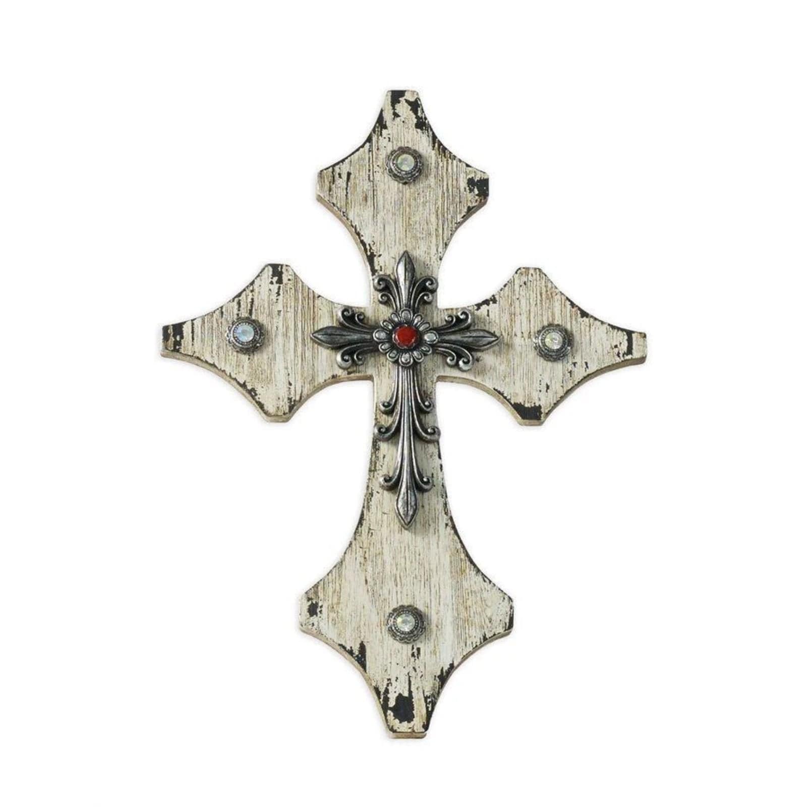 Distressed Wood Cross Wall Decor with Cream Finish & Silver Accent - Rustic Farmhouse Home Decor for Bedroom, Living Room & Church