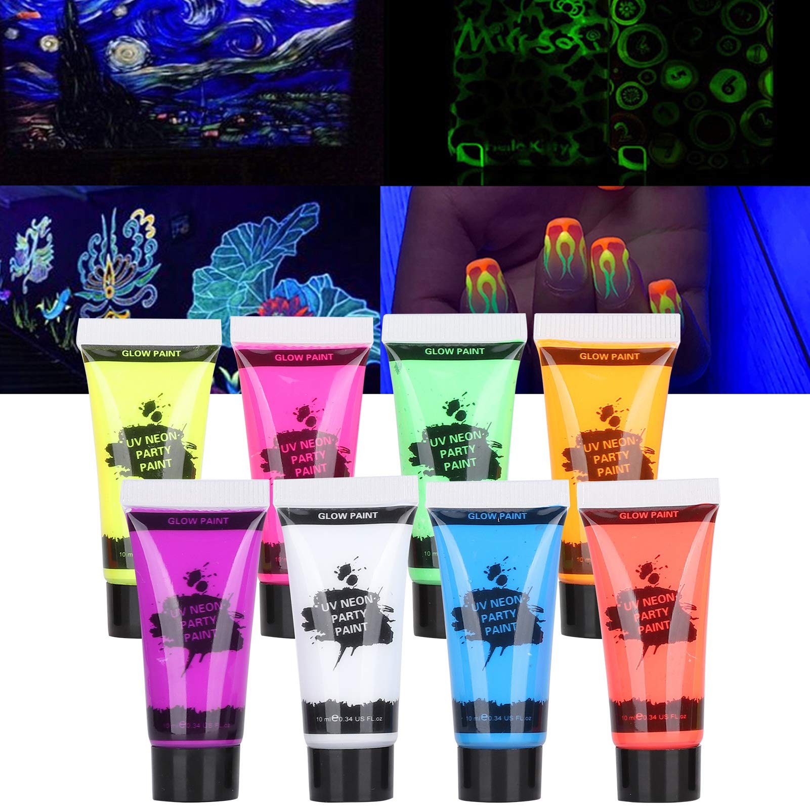Non-Toxic Water-Based Face & Body Paint Set - Blacklight Fluorescent Paint for Nightclubs, Halloween, Festivals & UV Parties - Safe for Kids & Adults