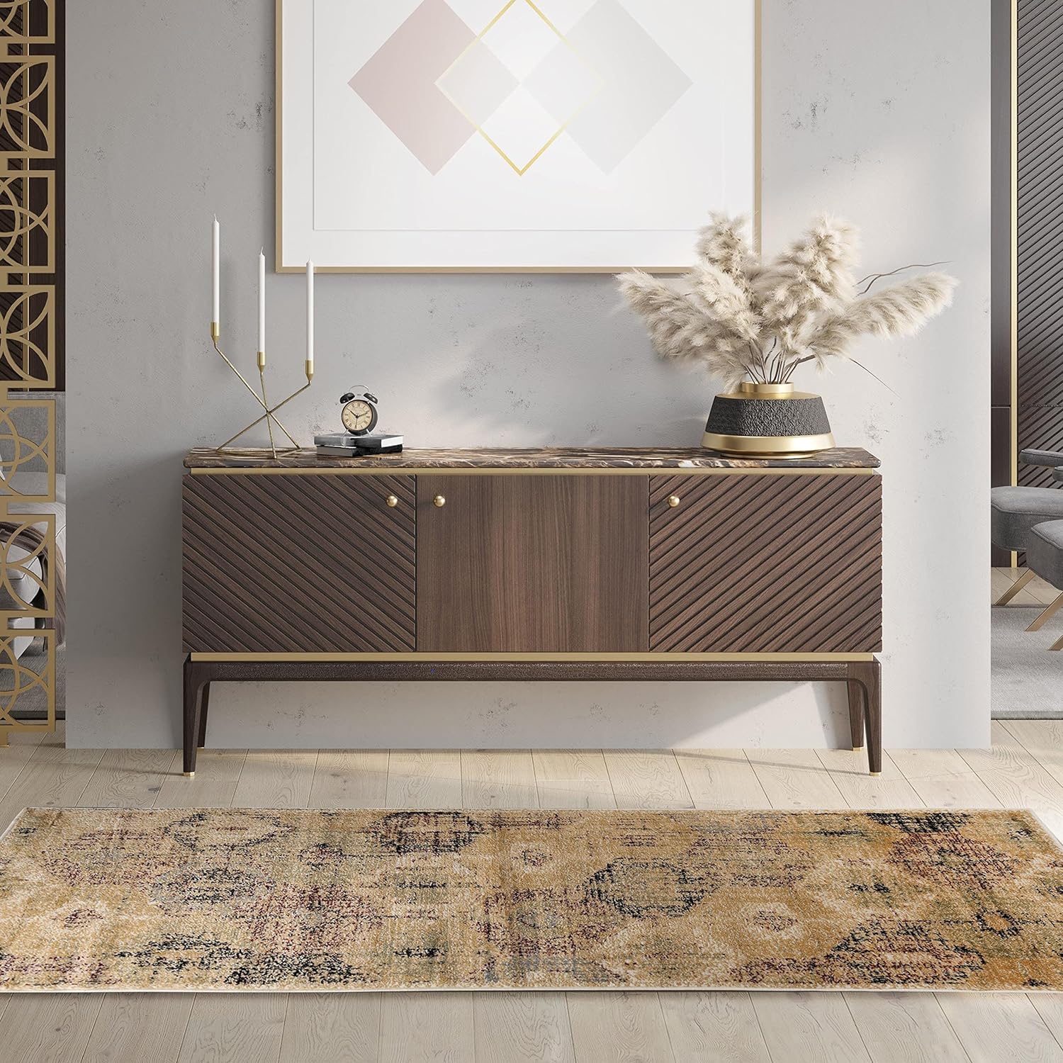 Arabella Geometric Distressed Diamonds Indoor Area Rug - Soft Bohemian Style Carpet for Living Room, Bedroom, Nursery & Home Decor