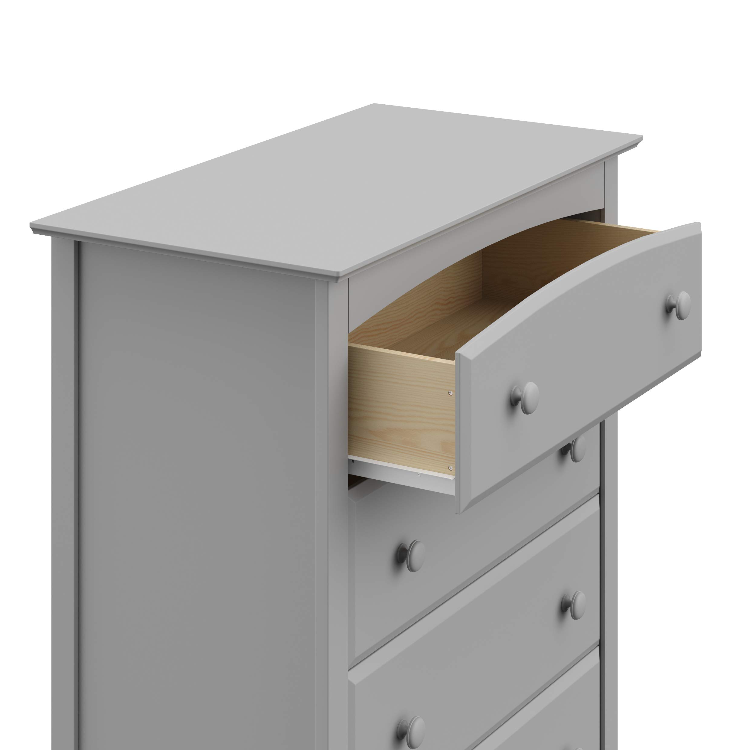 Storkcraft Kenton 5-Drawer Universal Dresser in Pebble Gray - Solid Wood & Composite Kids Bedroom Dresser with Smooth Gliding Drawers - Perfect for Nursery, Toddler Room & Children's Bedroom Storage Solutions