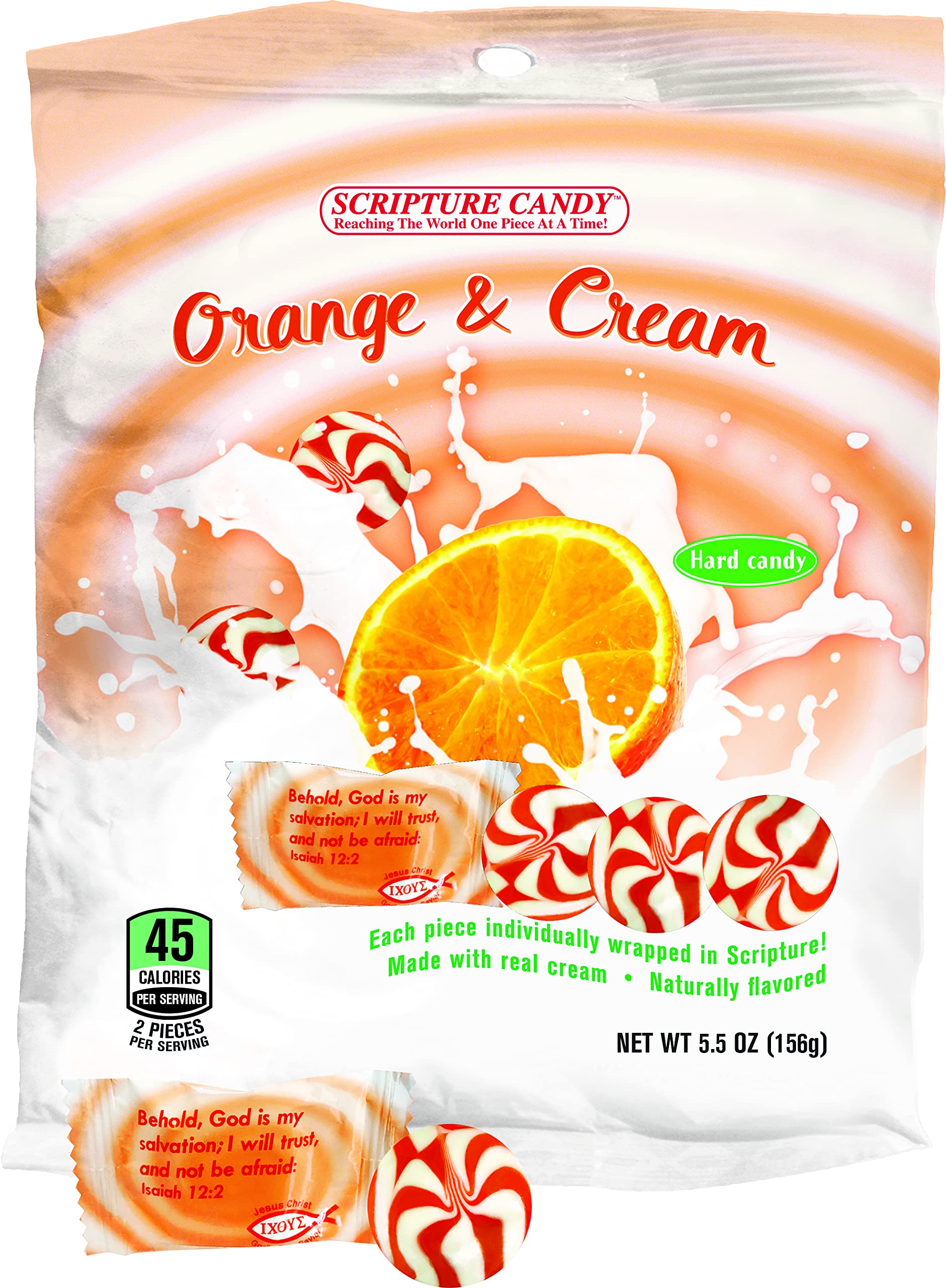 Scripture Candy - Orange & Cream Hard Candies 5.5oz (25-Piece Bag) - Christian Gifts, Bible Study Snacks & Party Favors