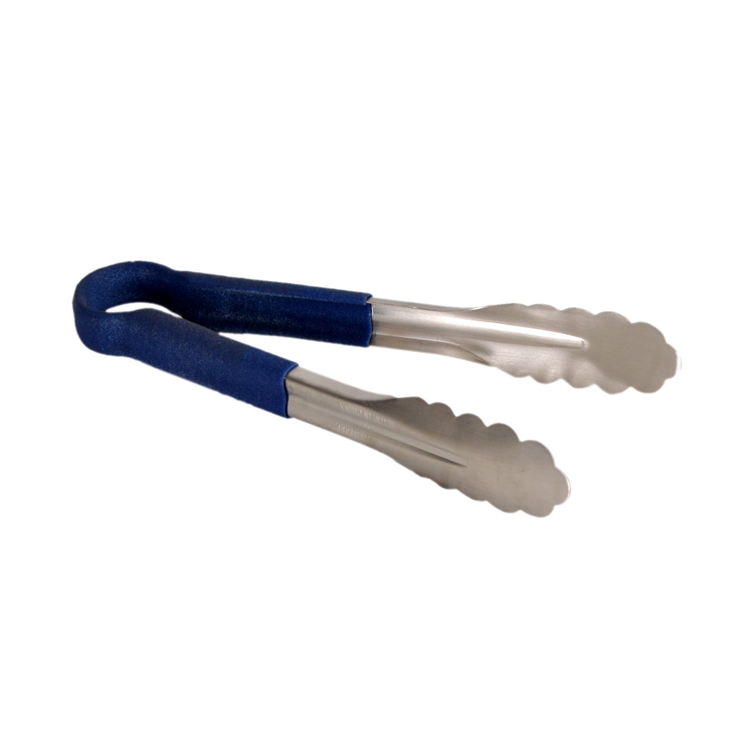 Thunder Group SLTG810B 10-Inch Stainless Steel BBQ Grill Tongs with Scallop Grip & Blue Coated Handle - Perfect for Grilling, Serving, and Outdoor Cooking