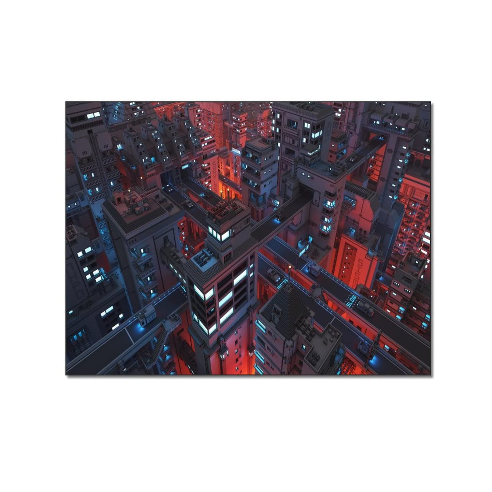 Futuristic City Night Traffic Canvas Wall Art Poster - 24x36 Inch (61x91cm) & 20x26 Inch (51x66cm) - Modern Room Aesthetic Decor for Bedroom, Living Room & Office