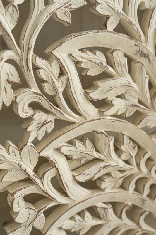 Hand Carved Natural Wood Beige Two-Door Hallway Cabinet - Perfect for Entryway Storage & Home Decor