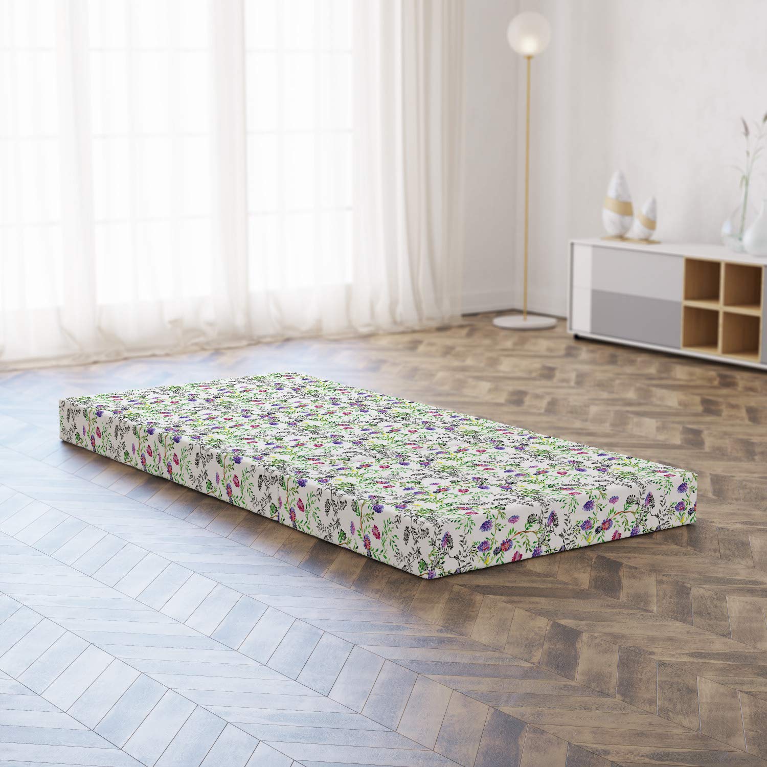 Ambesonne Floral Foldable Mattress - Lilac Wild Flowers Design, 74.8
