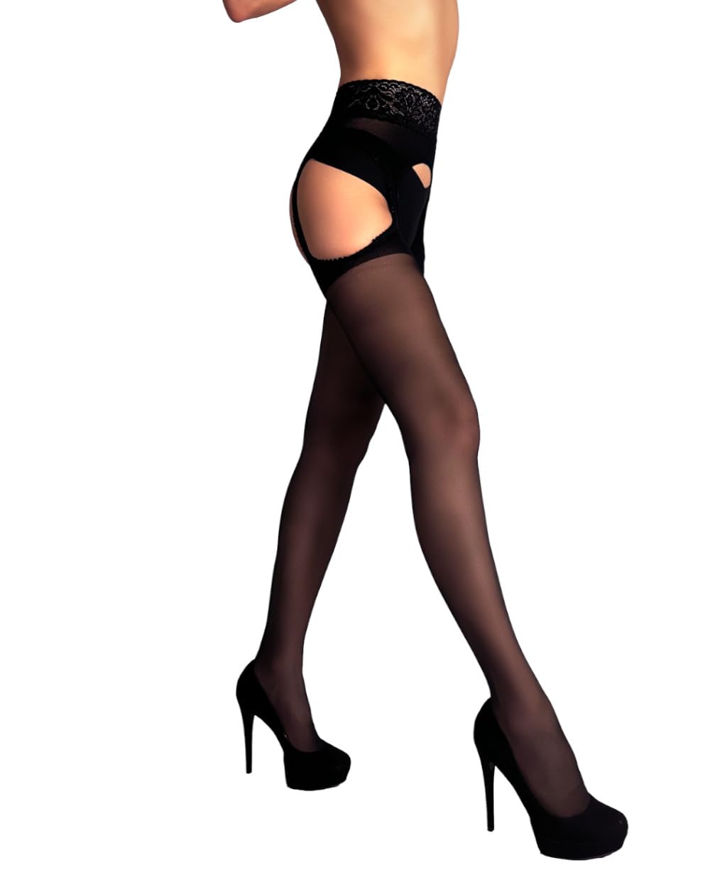Mila Marutti Women's Suspender Stockings - Sheer Sexy Garter Pantyhose & Thigh High Tights Lingerie Set for Date Night, Bridal Shower, and Romantic Occasions