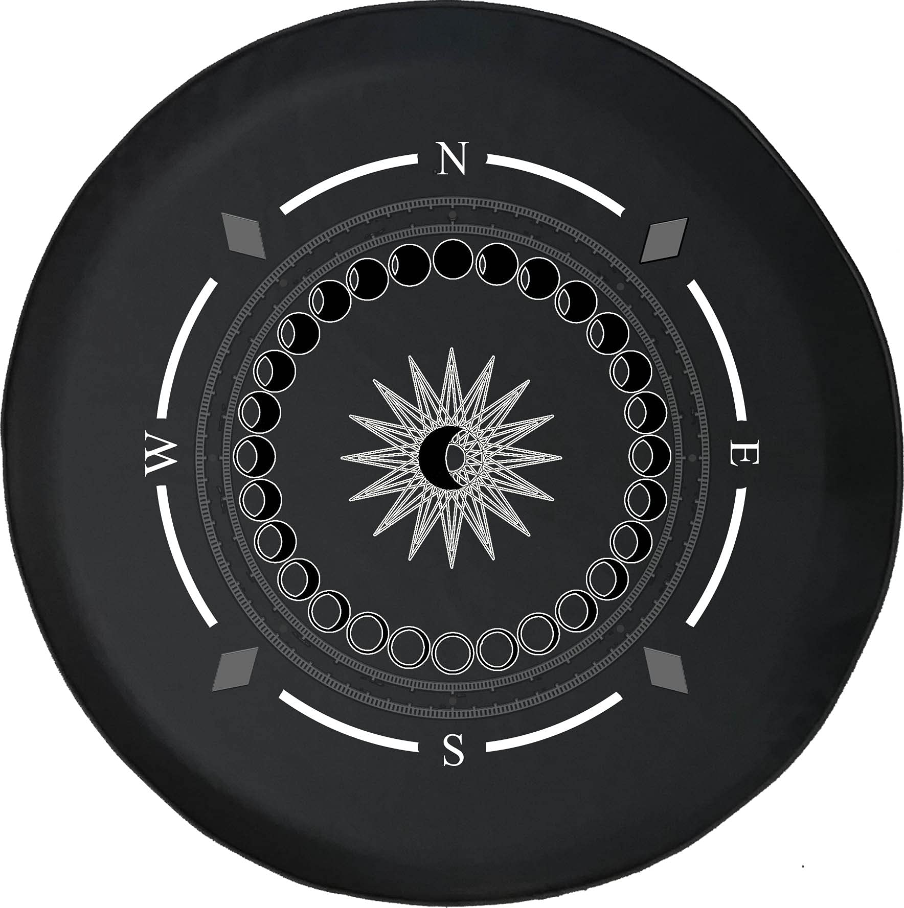 American Unlimited Spare Tire Cover with Compass & Moon Phases Design - Universal Fit for SUV, Trailer, RV & Most Vehicles - Durable Wheel Protection for Off-Road Adventures & Camping Trips
