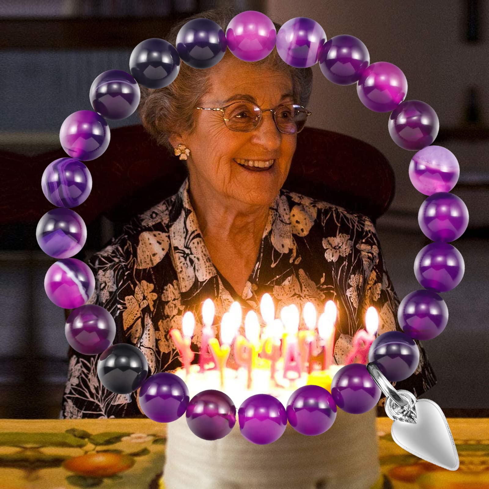 Amethyst Beads 80th Birthday Bracelet for Women - Elegant Jewelry Gift for Mom, Sister, Wife, Grandmother - Perfect 80 Years Old Birthday Present for Her - Great for Parties, Anniversaries & Special Occasions