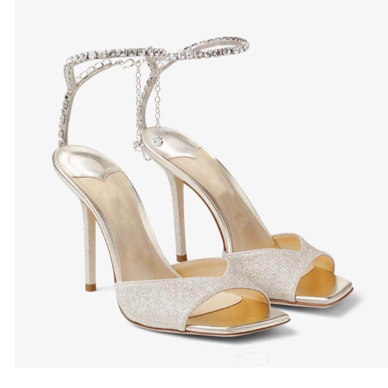 Sparkly Rhinestone Ankle Strap Square Toe Stiletto Heels for Women - Elegant Party Shoes for Weddings, Prom & Evening Events (Style #695399992506)