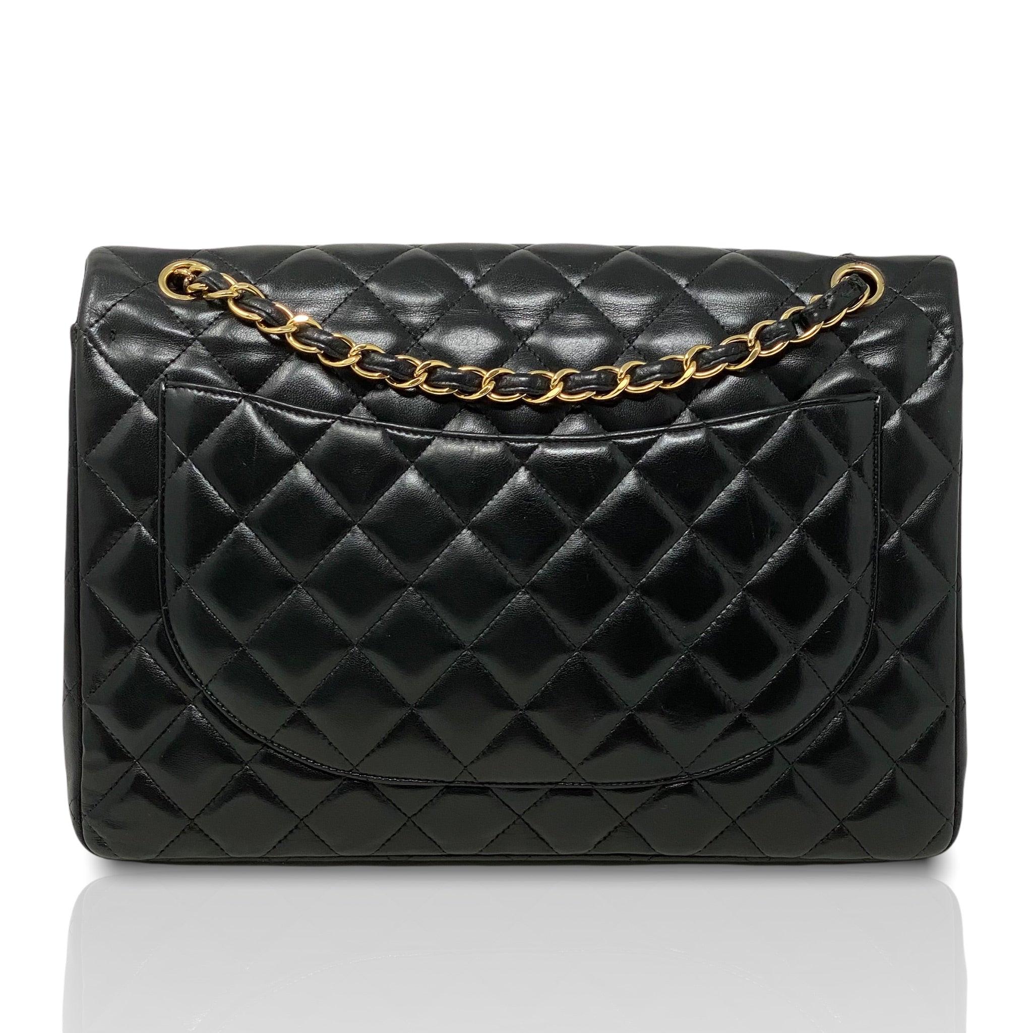 Chanel Black Lambskin Maxi Classic Flap Bag - Luxury Designer Handbag for Women | Perfect for Evening Events, Parties & Special Occasions