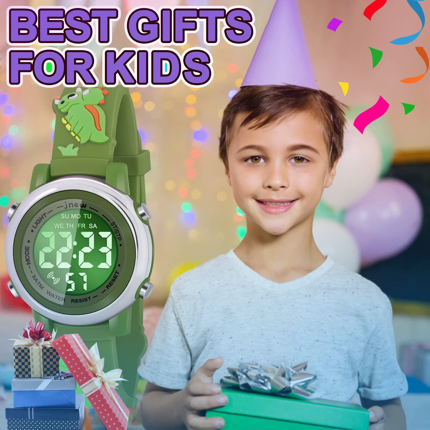 Waterproof Kids Watches with Alarm - Dinosaur Themed Digital Watch for Boys & Girls Ages 3-10 - Perfect for Swimming, Outdoor Play & School Activities