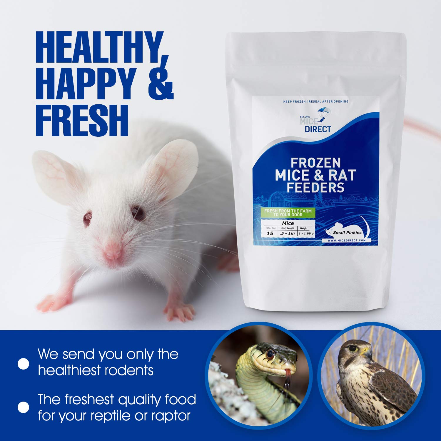 Frozen Mice Small Fuzzie Feeders - Snake Food for Juvenile Hognose, Corn & Milk Snakes (.5-1 inch, 120g Min) | Premium Reptile Food for Feeding & Nutrition