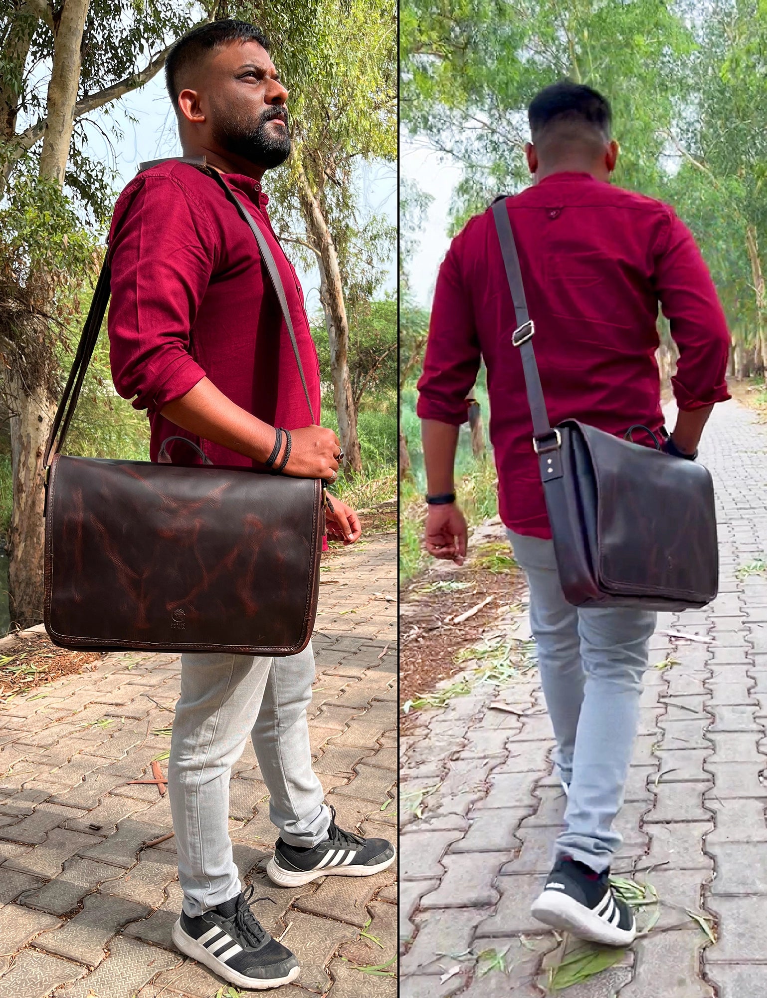 Premium Genuine Leather Laptop Messenger Bag for Men - Business Office Work, College School & Travel - Crossbody Satchel Briefcase for MacBook, iPad & Work Essentials