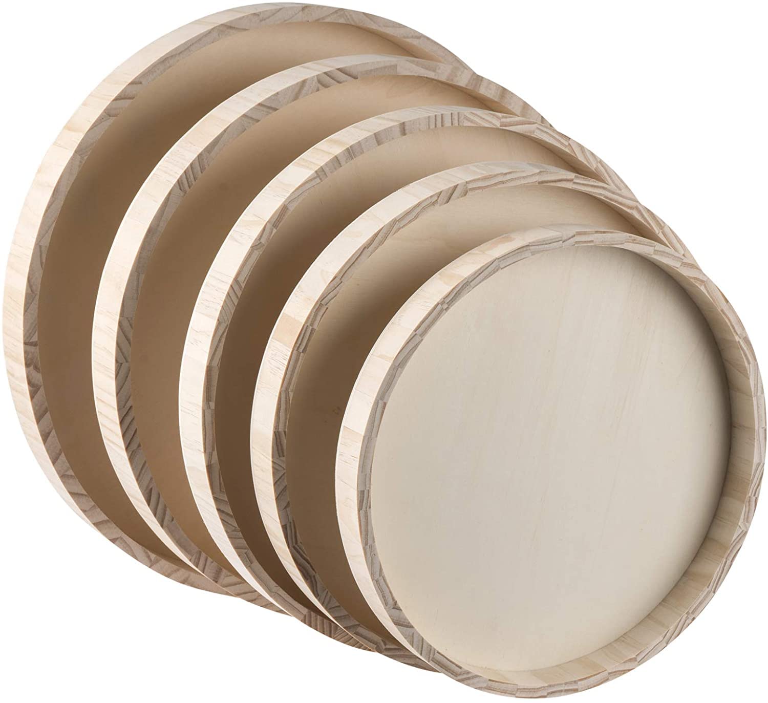 6 Sets of Hammont Wooden Nested Serving Trays - 5-Piece Round Wooden Tray Set (30 Trays Total) for Crafts, Kitchen, and Home Decor | Perfect for Serving Pastries, Snacks, Mini Bars, Chocolate, and Party Platters | Ideal for Weddings, Tea Parties, and Entertaining Guests