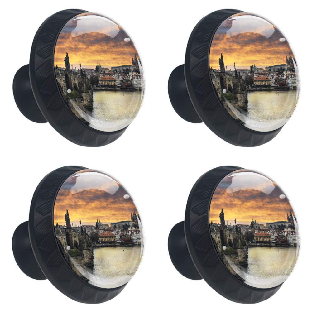 4-Piece Round Cabinet Hardware Knobs Set - Prague Print Drawer & Wardrobe Pulls for Home, Kitchen, Dresser & Cupboard | Stylish & Durable Handles for Furniture Upgrade
