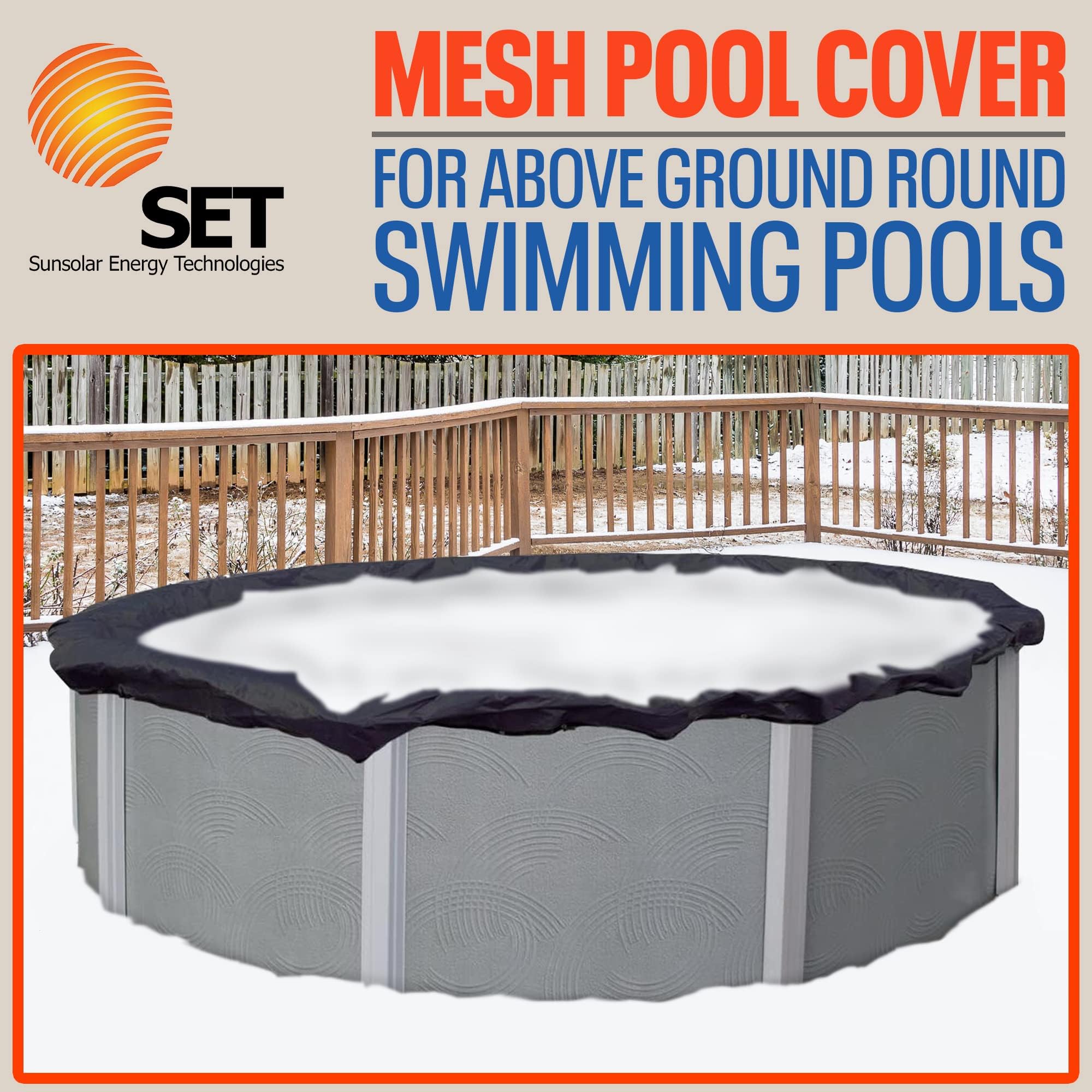 SET SunSolar Energy Technologies - 18ft Round Above Ground Winter Pool Cover with Sturdy Cable & Winch | Heavy-Duty Mesh Swimming Pool Cover | 8-Year Warranty & Cover Clips Included | Perfect for Winter Protection & Debris Prevention