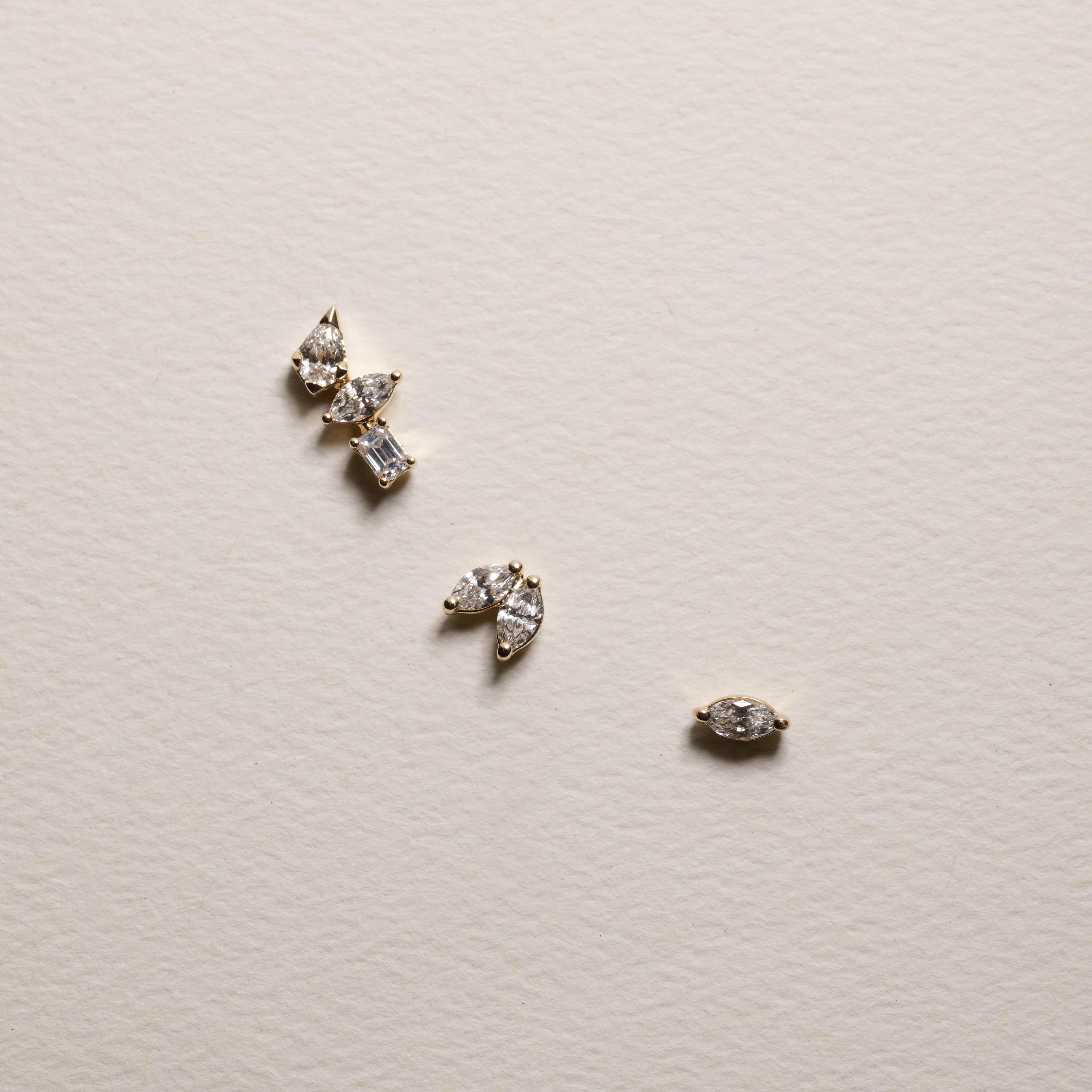 10k Gold Marquise Helix Single Stud Earrings with Lab-Grown Diamonds - Perfect for Everyday Wear, Date Nights & Special Occasions