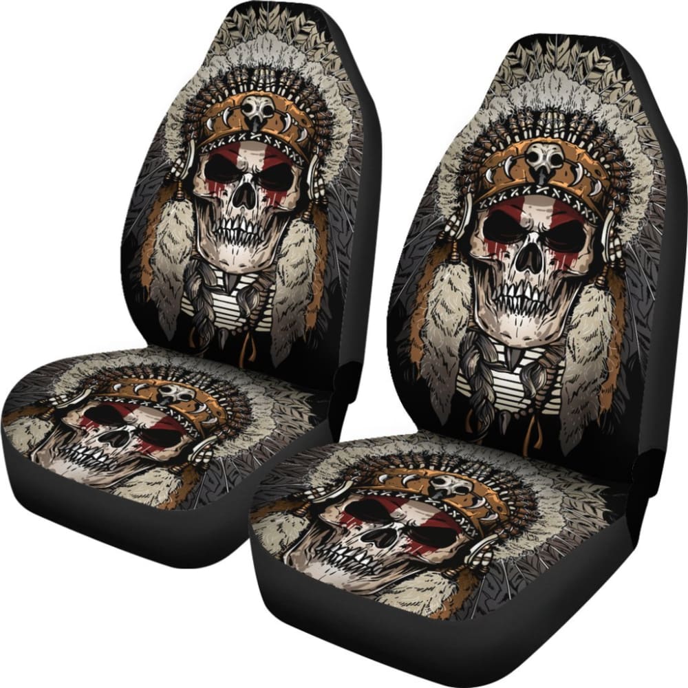 2 Pcs Gothic Skull Car Seat Covers - Premium Universal Fit for Cars, Trucks & SUVs - Black Skull Pattern Auto Accessories - Perfect for Halloween Decor, Car Enthusiasts & Gothic Style Lovers