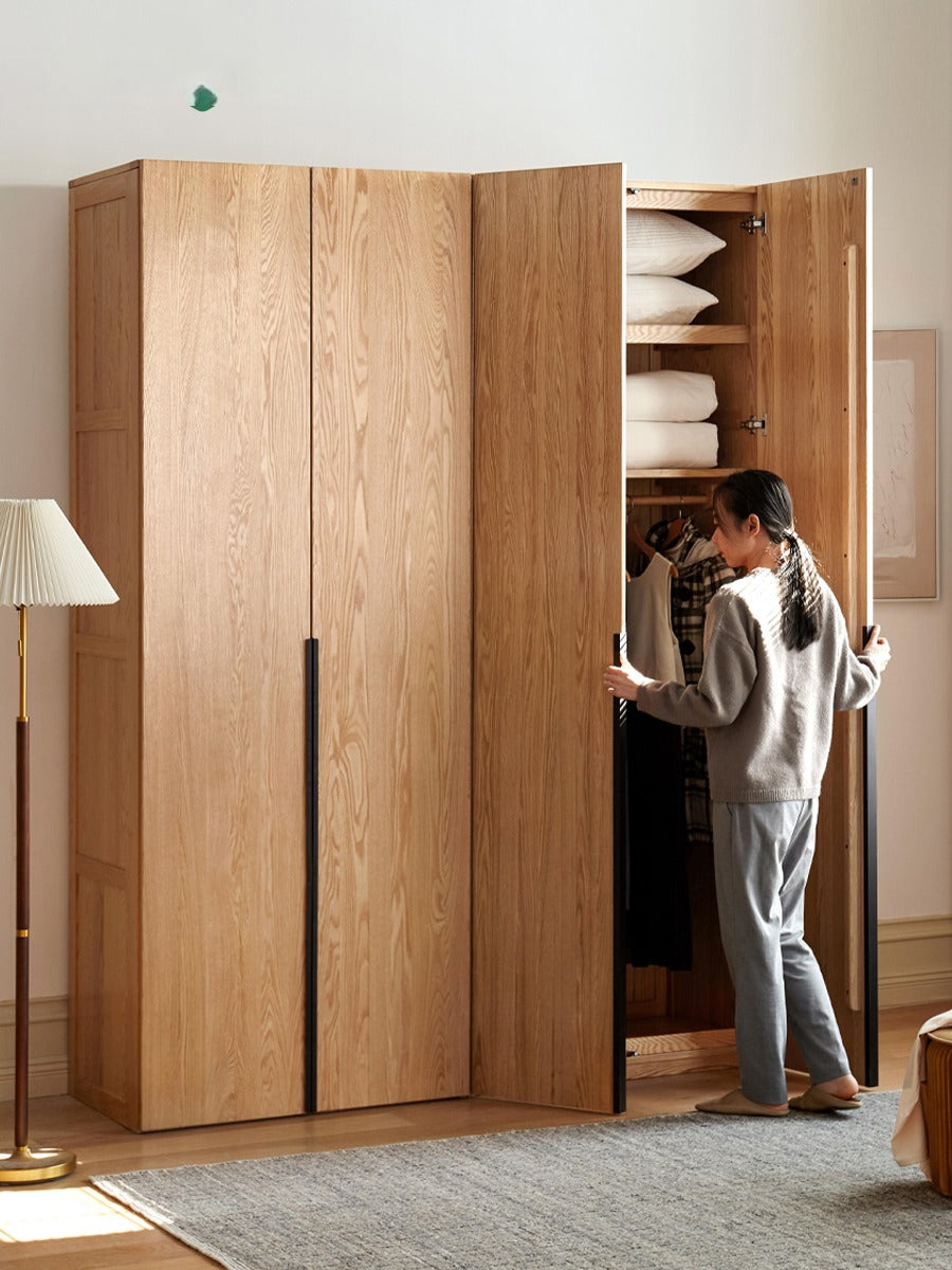 Solid Oak Wood Wardrobe - Modern High Closet for Bedroom & Living Room Storage | Durable & Stylish Furniture for Home Organization