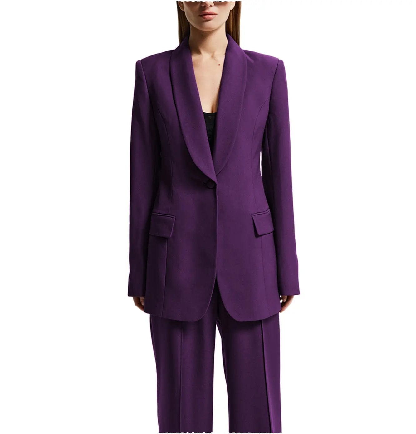 2-Piece Women's Single Button Shawl Lapel Suit Set (Blazer + Pants) - Formal Office Wear, Business Attire & Special Occasion Outfit