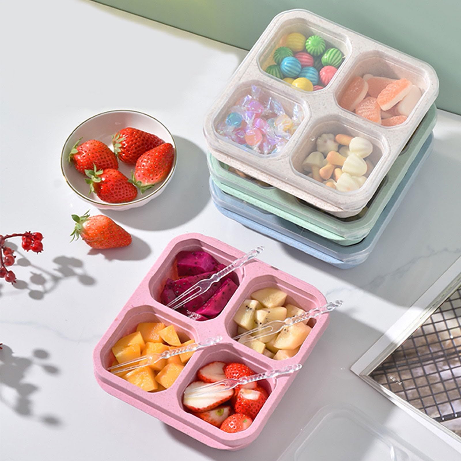 4-Compartment Reusable Snack Containers | Bento Box for Candy, Nuts, Cookies & Fruit | Perfect for Lunch Box, Party Favors & Home Organization | Eco-Friendly Food Storage Solution
