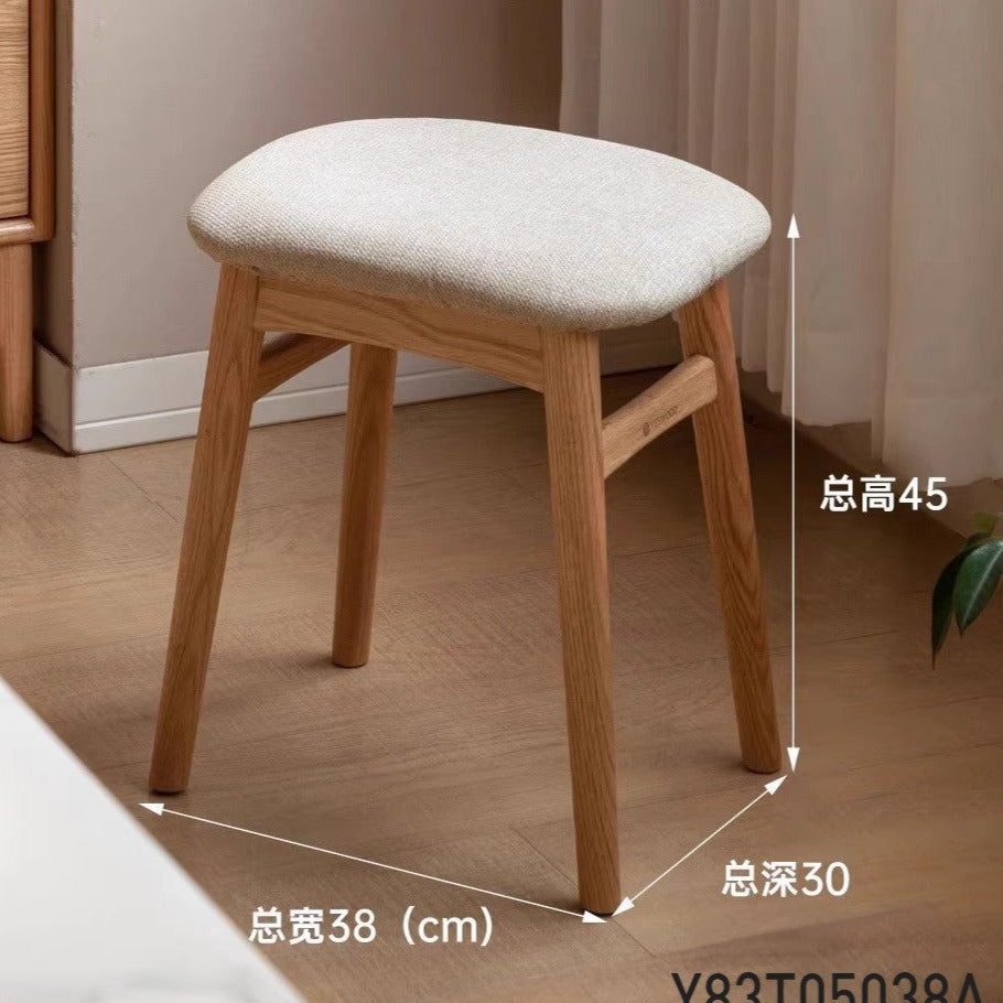 Premium Oak Solid Wood Makeup Stool with Soft Upholstered Seat - Perfect for Vanity, Dressing Room & Beauty Salon