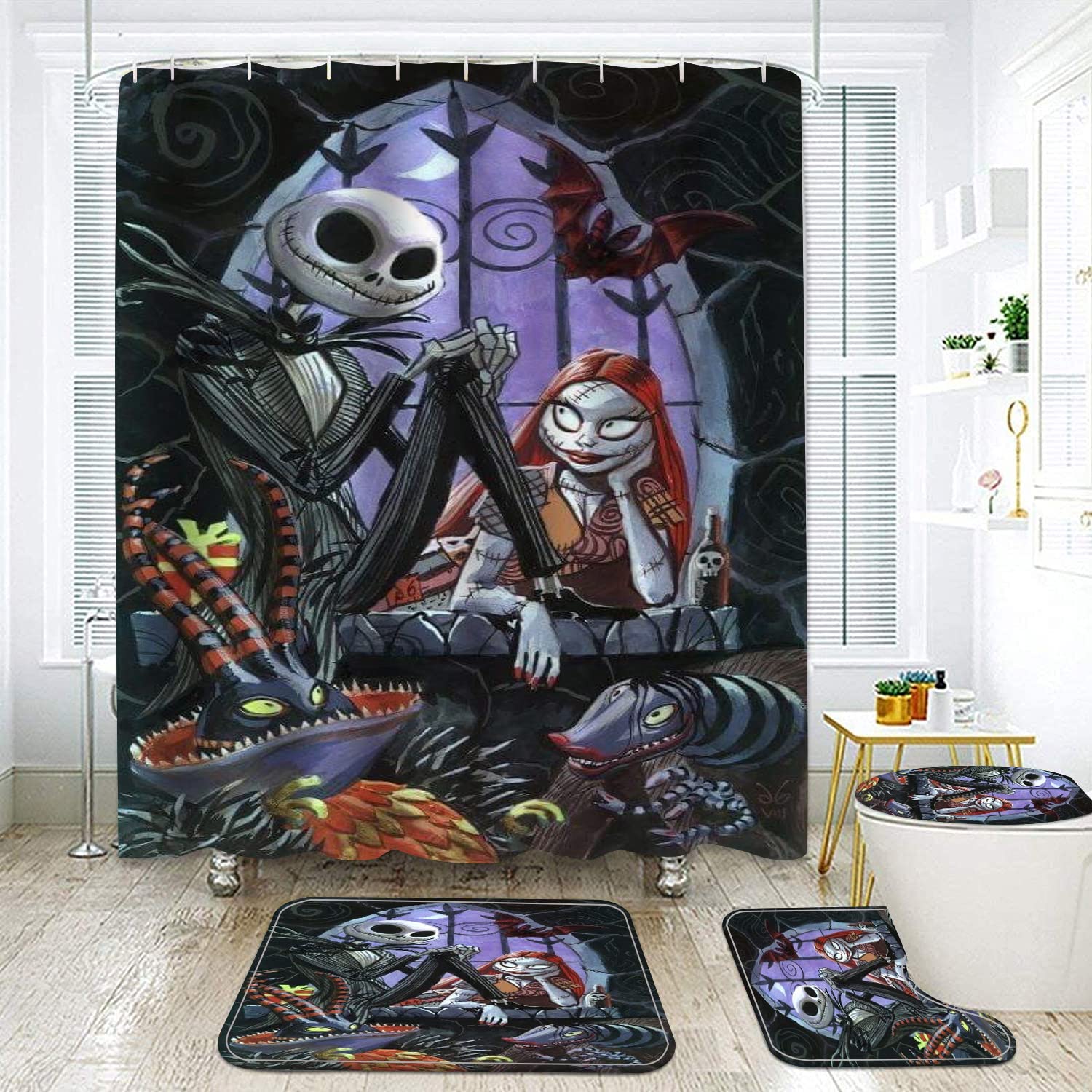 NEWSUYAA Halloween Shower Curtain Set - Waterproof Bathtub Curtain with 12 Hooks & Non-Slip Bath Mats, Spooky Bathroom Decor for Halloween Party, Haunted House Theme, and Seasonal Home Decoration