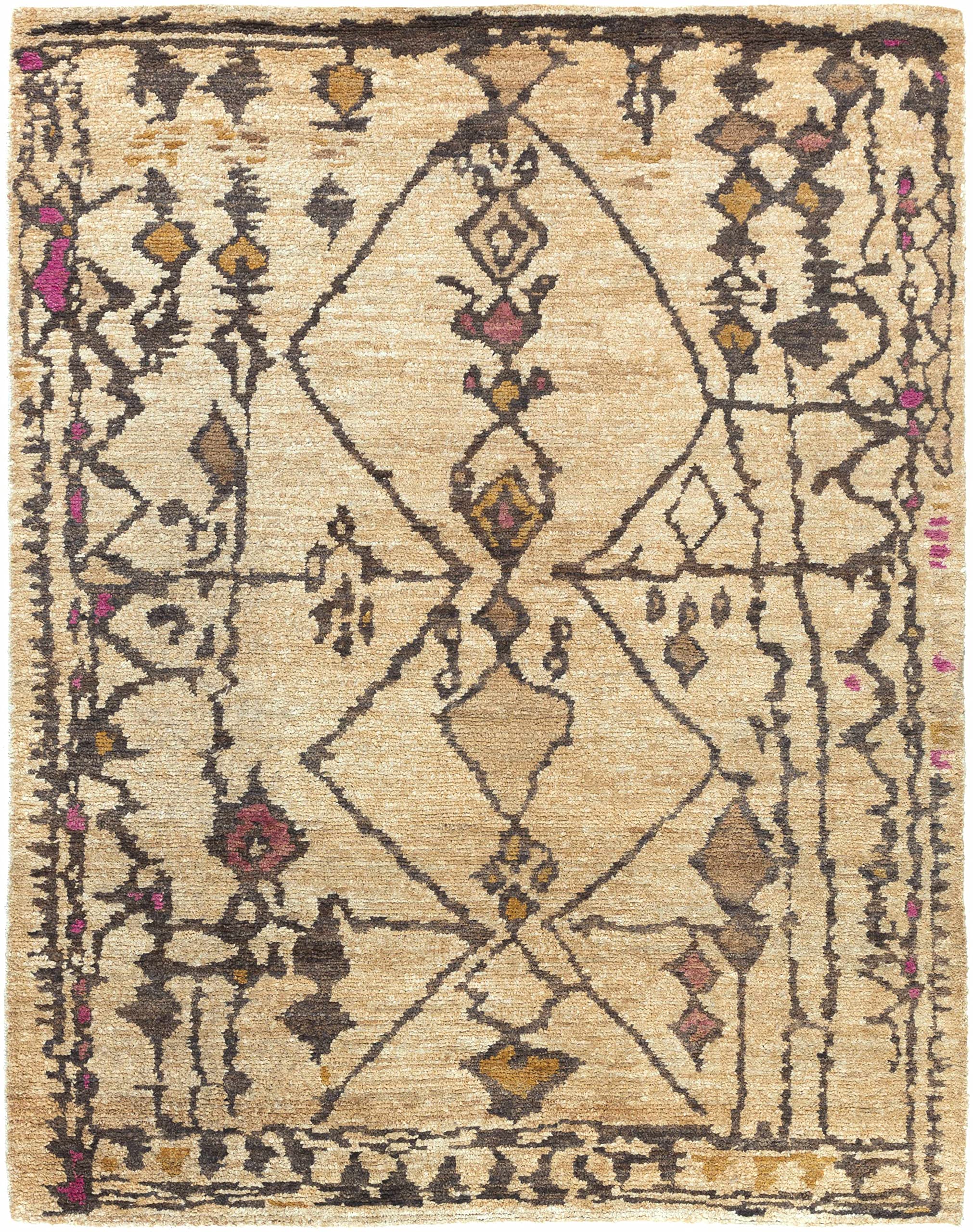 Bohemian Transitional Jute Area Rug for Living Room & Bedroom - 8' Round Handwoven Natural Fiber Rug in Burnt Orange, Dark Pink & Beige - Perfect for Boho Chic, Farmhouse & Coastal Decor Styles