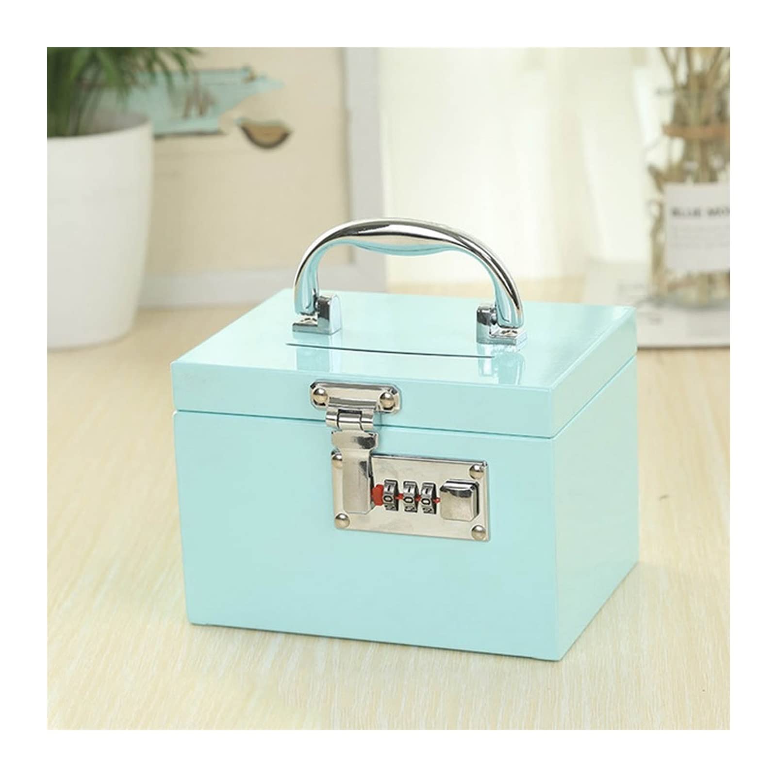 Portable Stainless Steel Cash Box with Password Lock - Secure Money & Coin Storage for Home, Office, or Retail Use - Blue (Large)