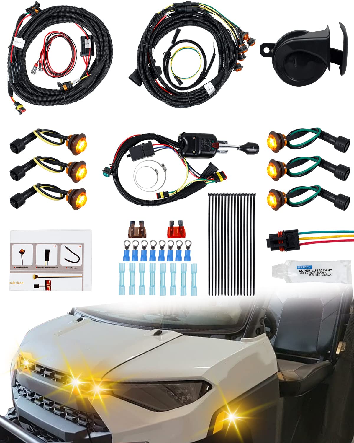 Universal UTV ATV Turn Signal Kit - Plug & Play Street Legal Kit with LED Blinkers, Horn, Hazard Lights & Column Switch | Compatible with Polaris Ranger RZR XP Turbo | Perfect for Off-Road Safety & Street Legal Conversion