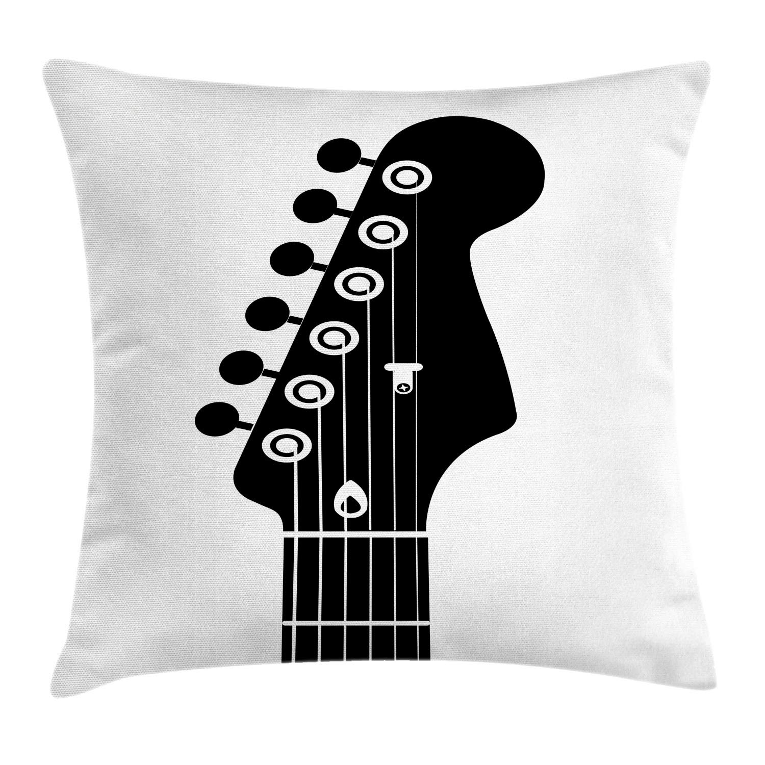 Ambesonne Guitar Throw Pillow Cover 24x24 Inches - Monochrome Half Guitar Design with Strings, Decorative Square Cushion Case in Charcoal Grey & White - Perfect for Living Room, Bedroom & Music Lover Home Decor